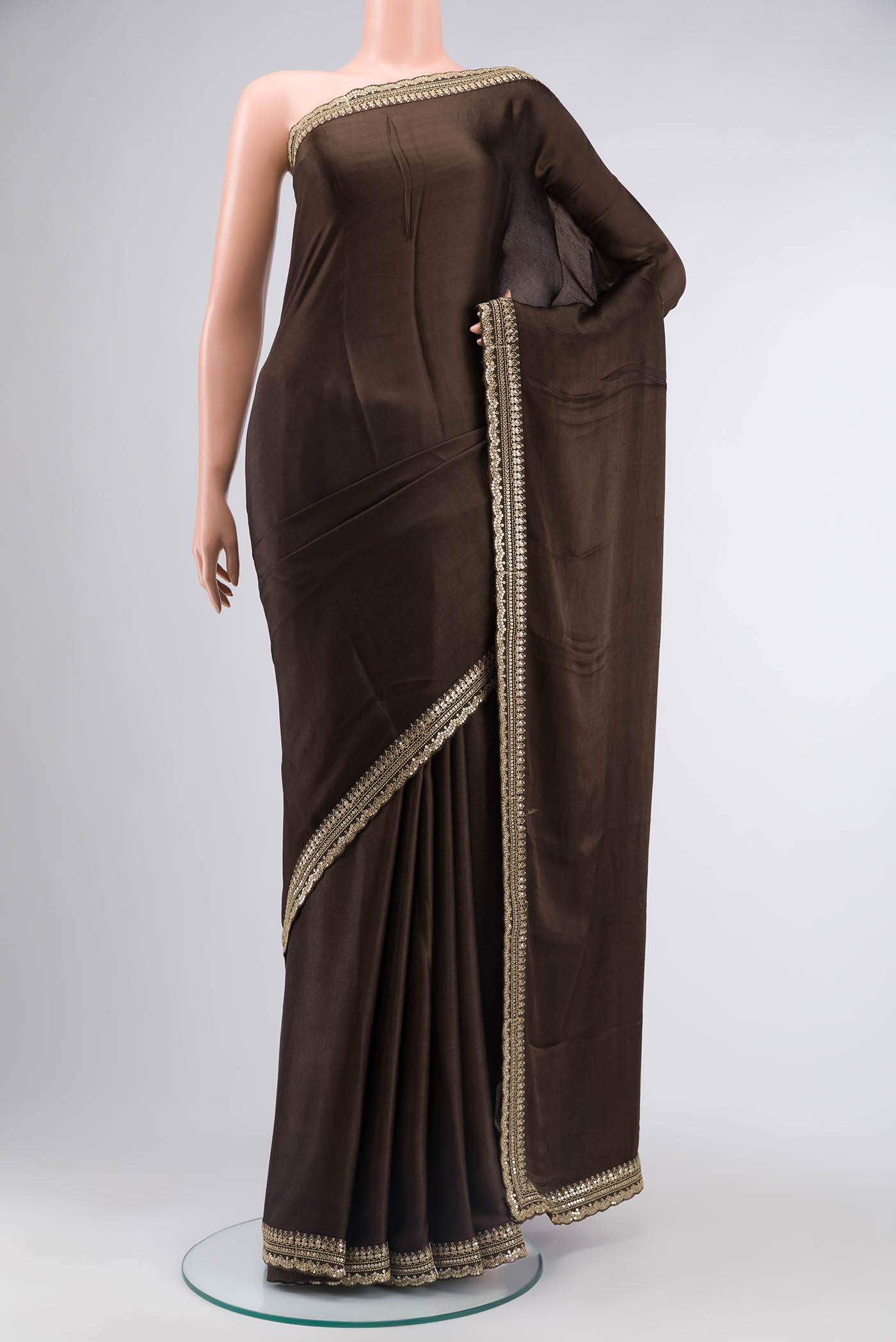 Coffee Brown Satin Silk Saree