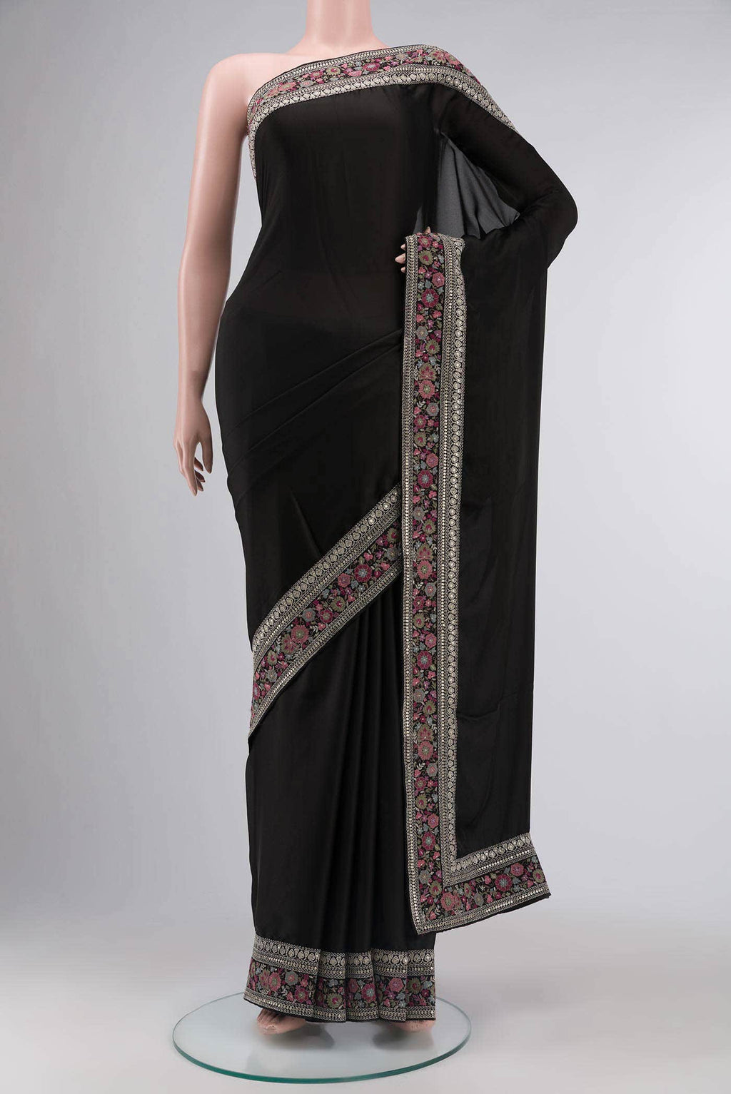 Black Satin Crepe Saree