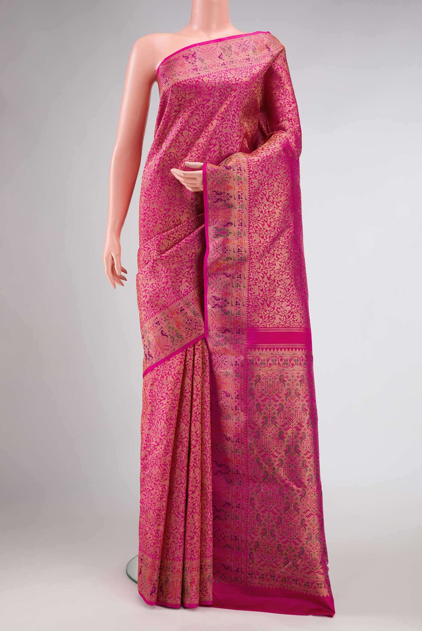 Pure Silk Pure Zari Pink Dual Tone Kanchipuram Saree