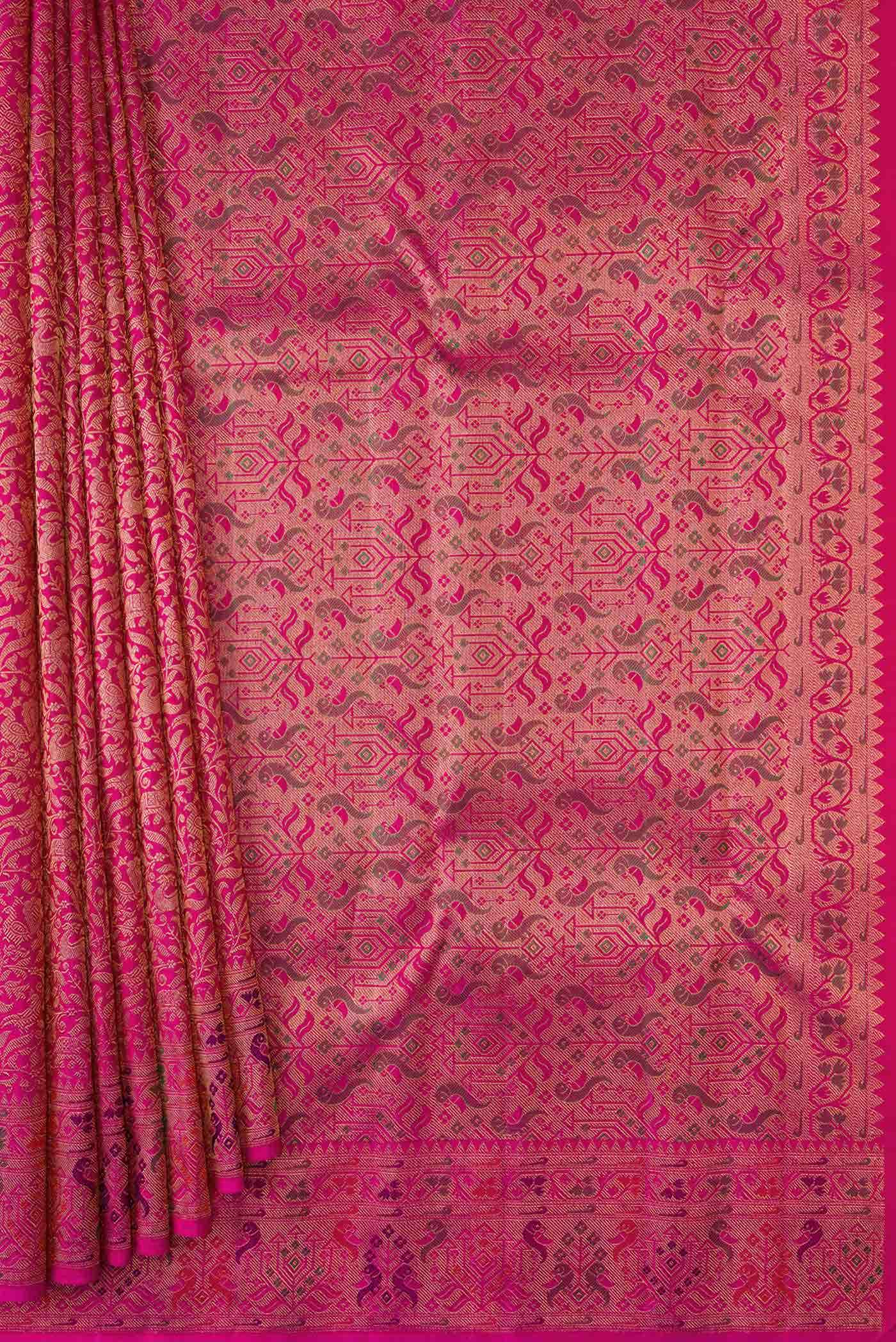 Pure Silk Pure Zari Pink Dual Tone Kanchipuram Saree