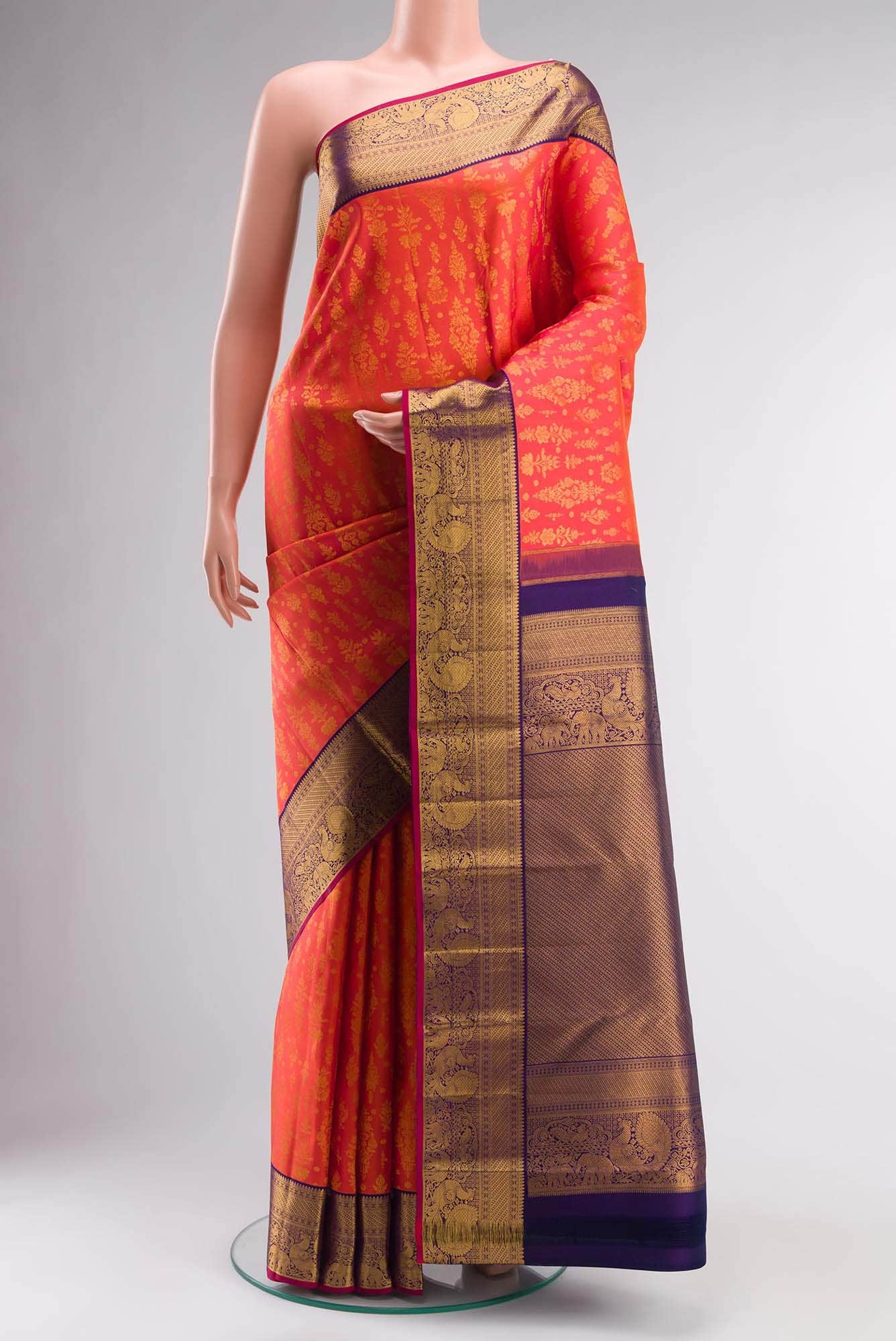 Orange Kanchipuram Silk Saree
