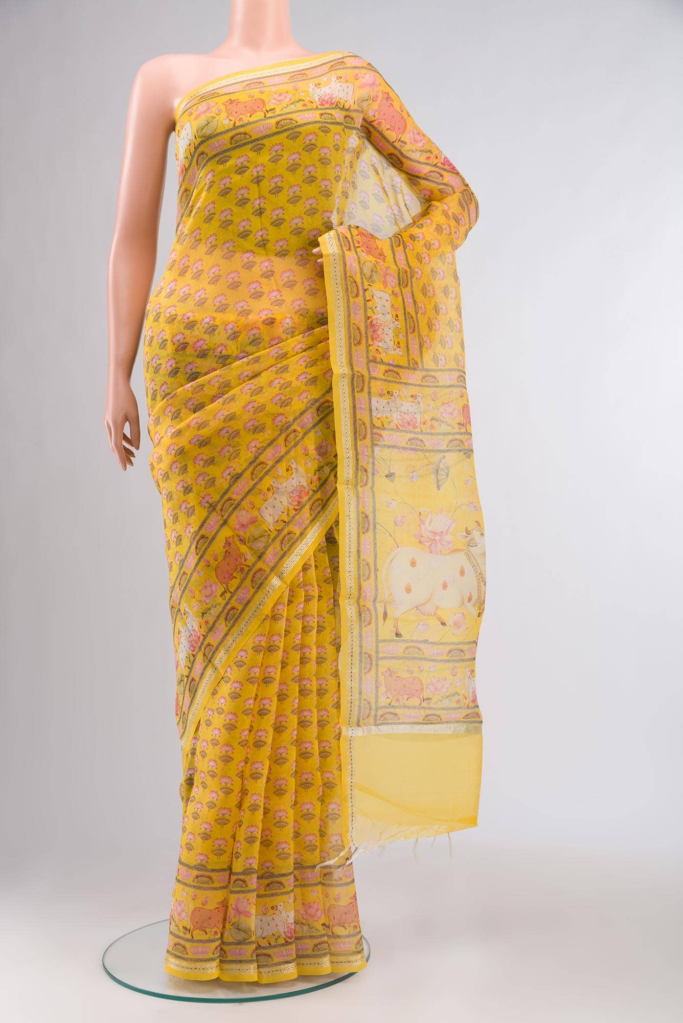 Yellow Organza Silk Saree