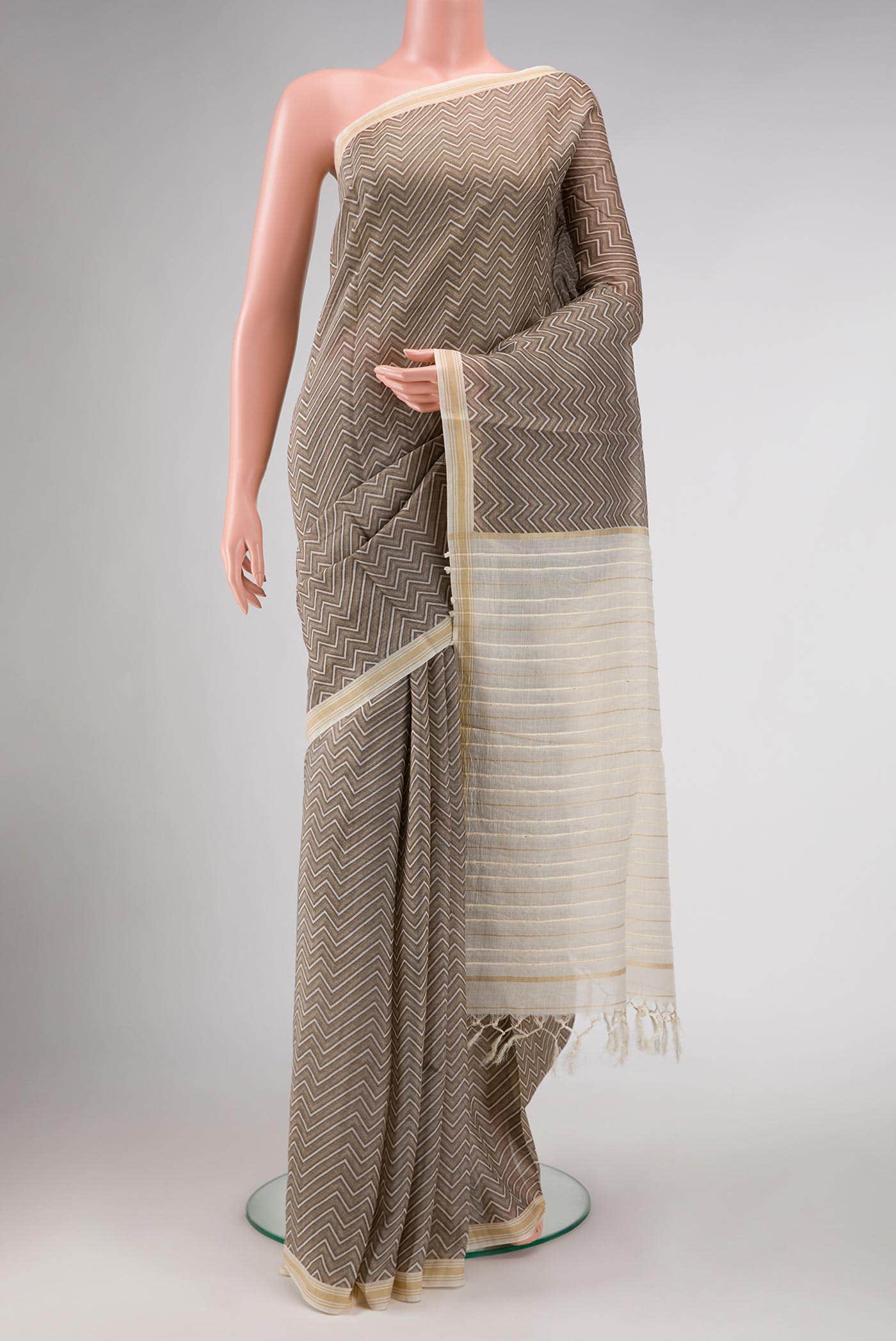 Grey Tussar Silk Saree
