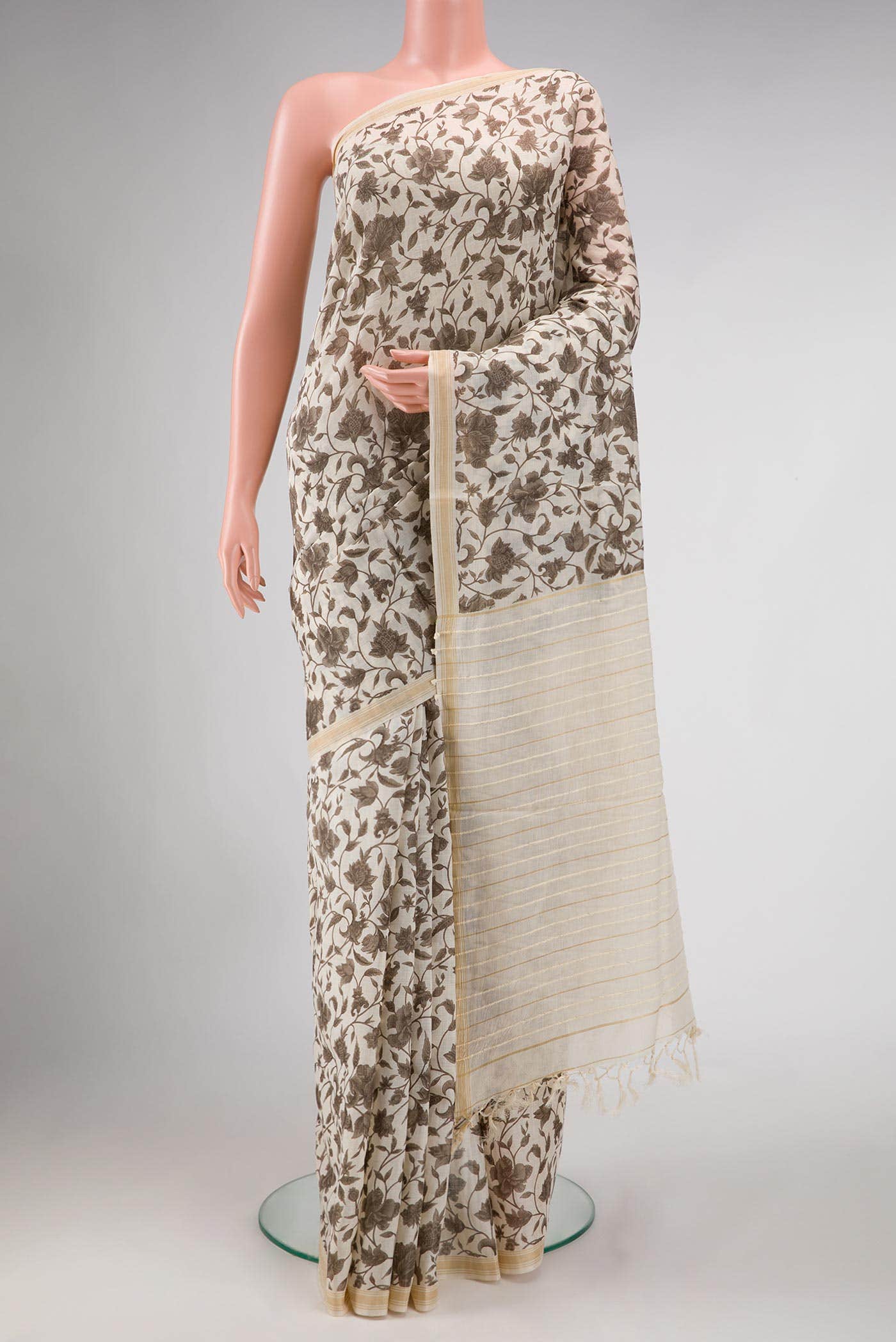 Off White Tussar Silk Saree