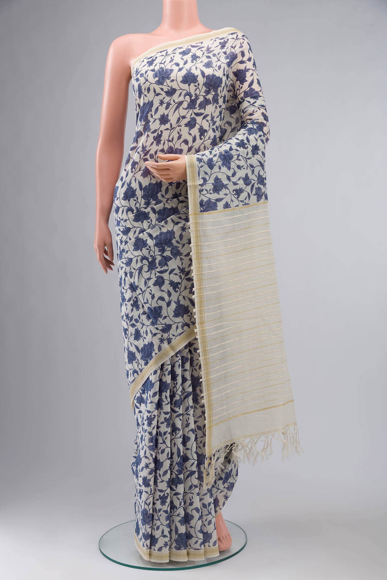 White Tussar Silk Saree