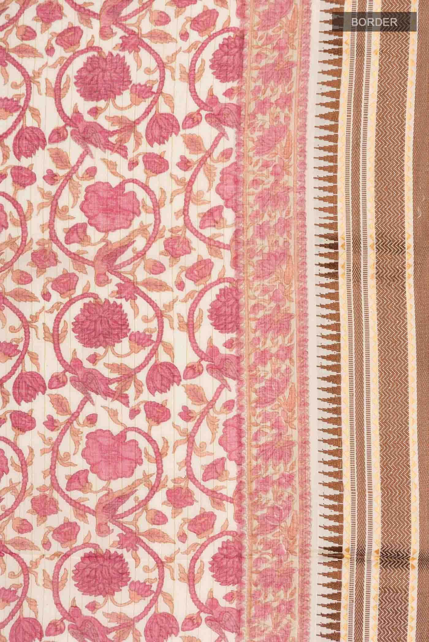 Cream Tussar Silk Saree