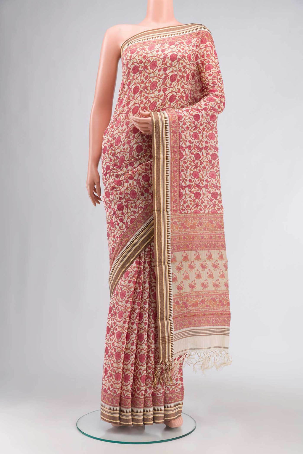 Cream Tussar Silk Saree