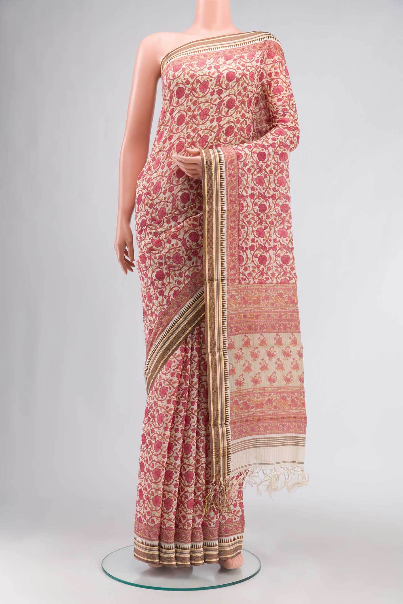 Cream Tussar Silk Saree