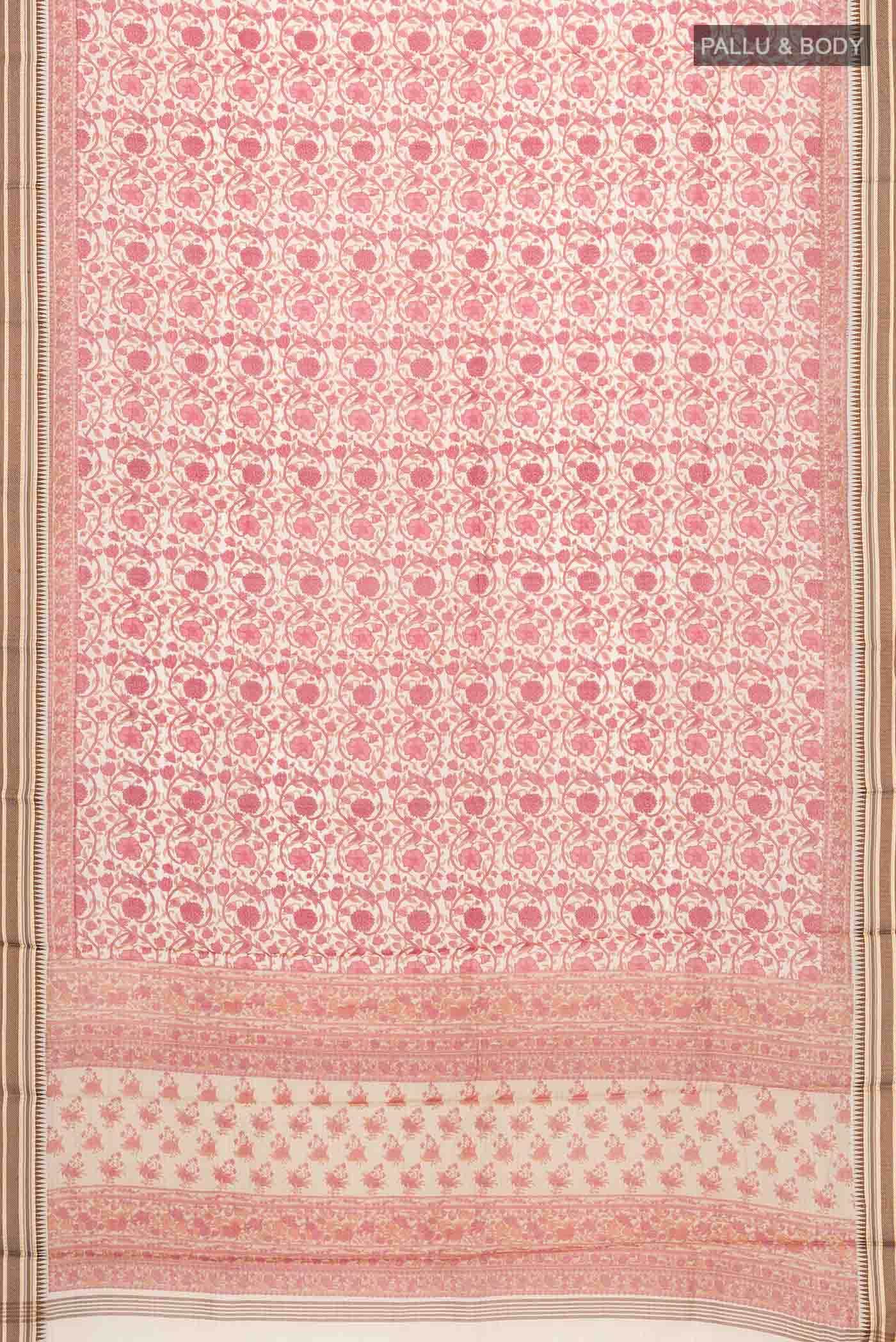 Cream Tussar Silk Saree