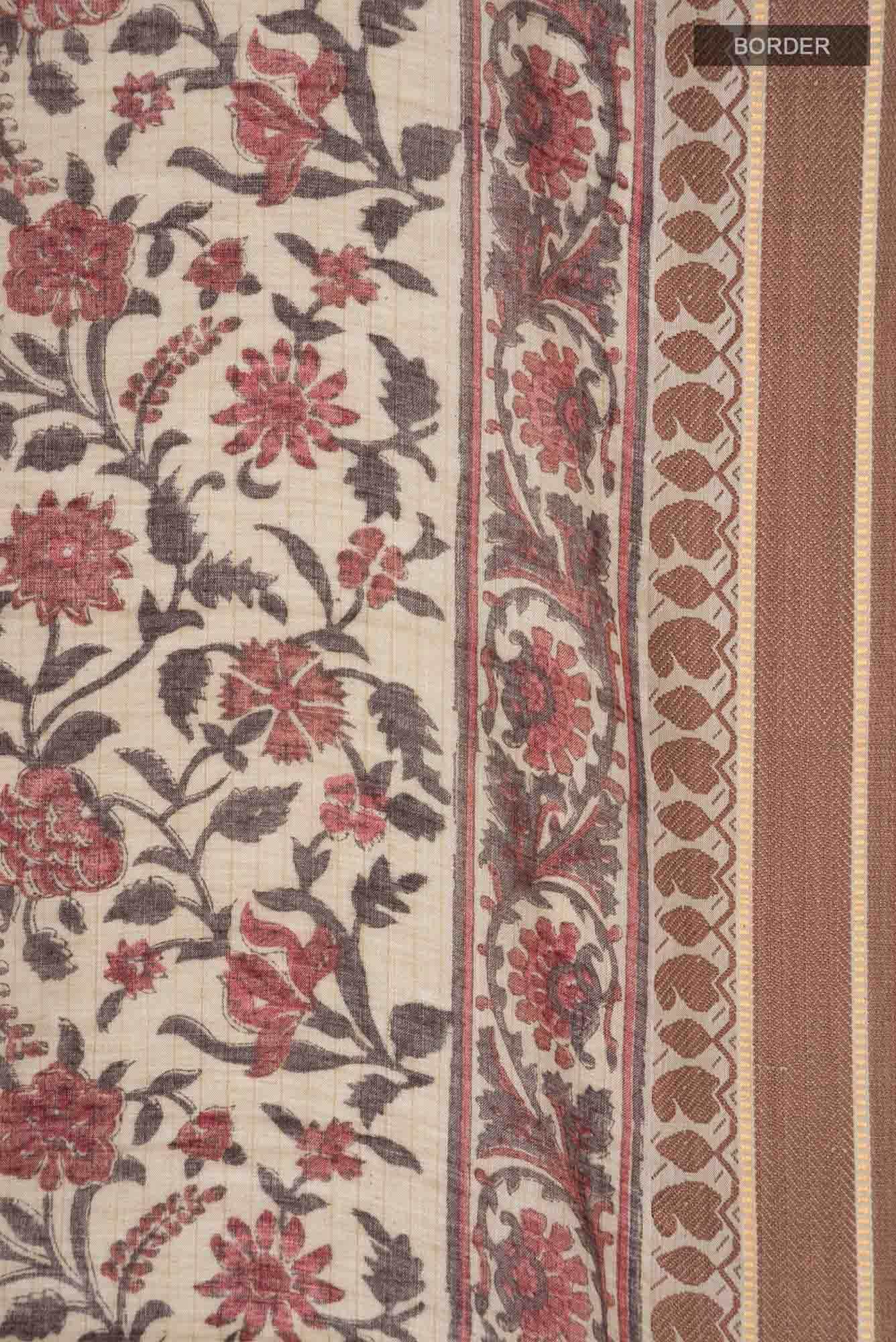 Beige Tussar Silk Saree
