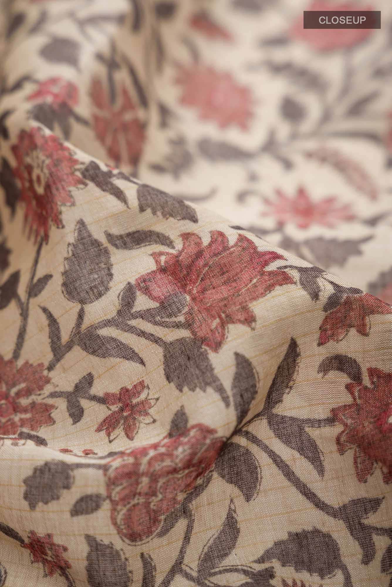 Beige Tussar Silk Saree