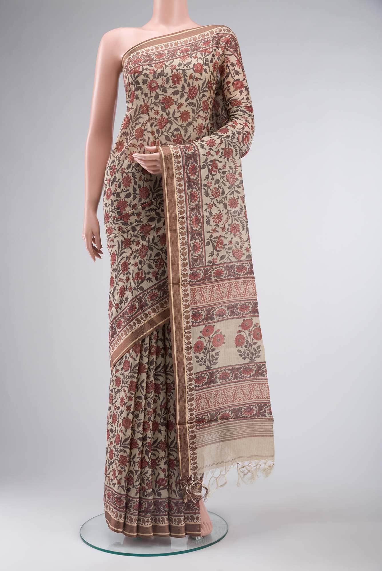 Beige Tussar Silk Saree