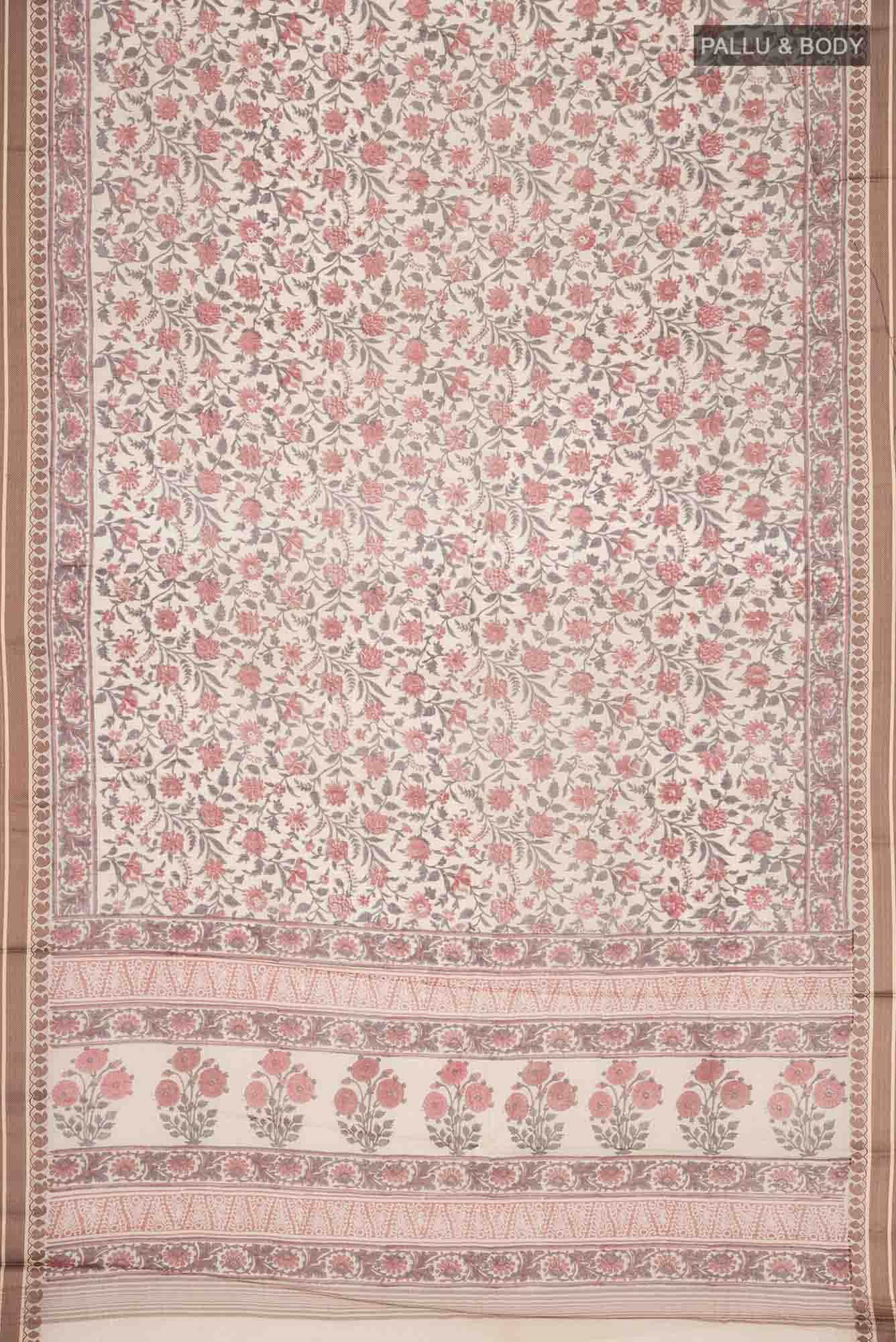 Beige Tussar Silk Saree