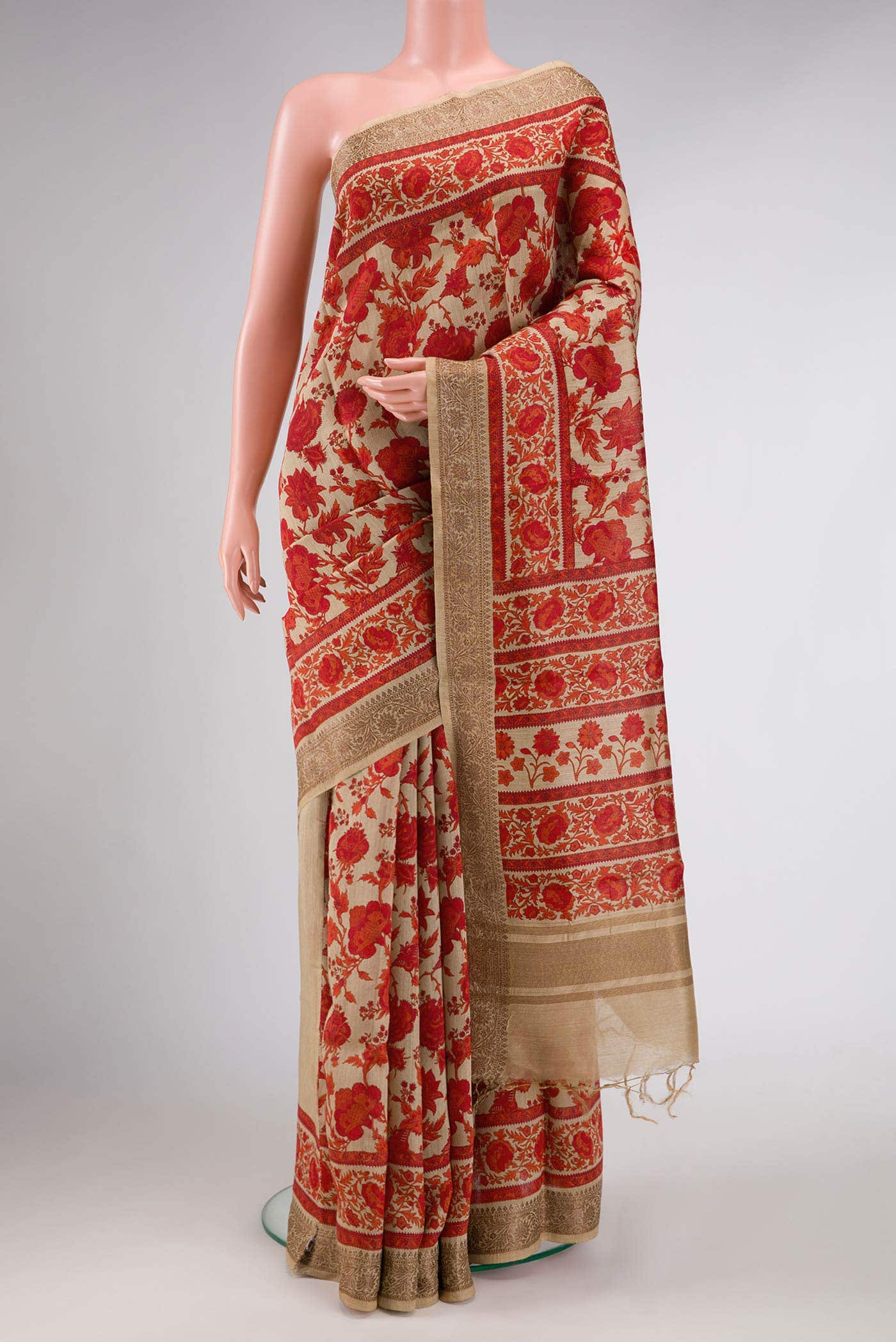 Sandal Dual Tone Tussar Silk Saree