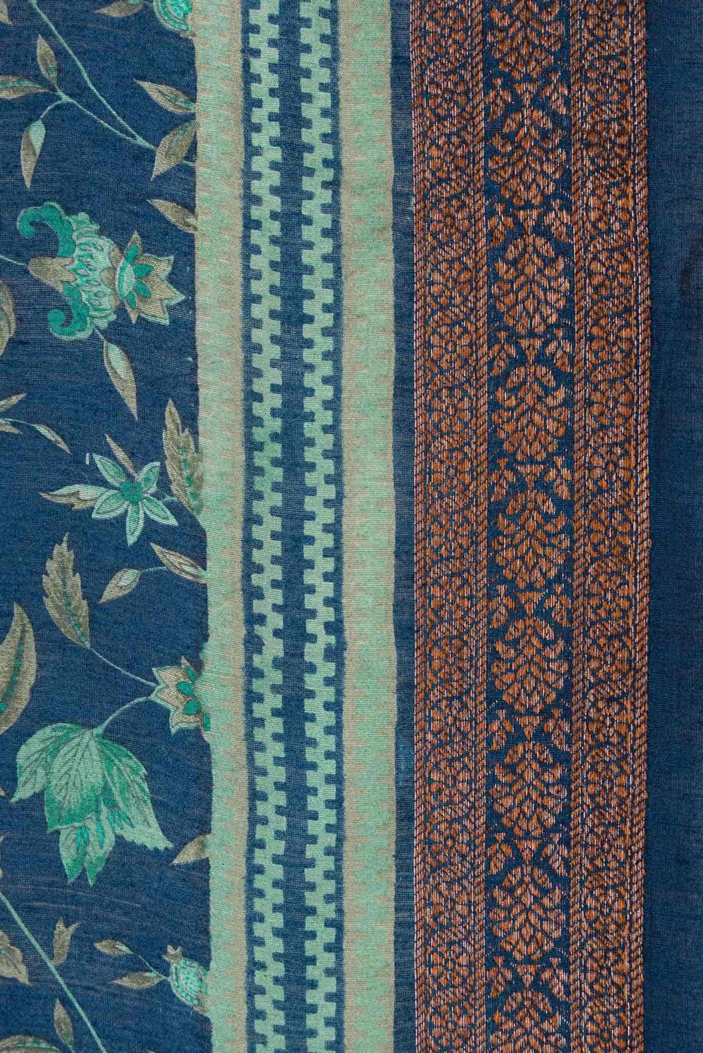 Navy Blue Dual Tone Tussar Silk Saree