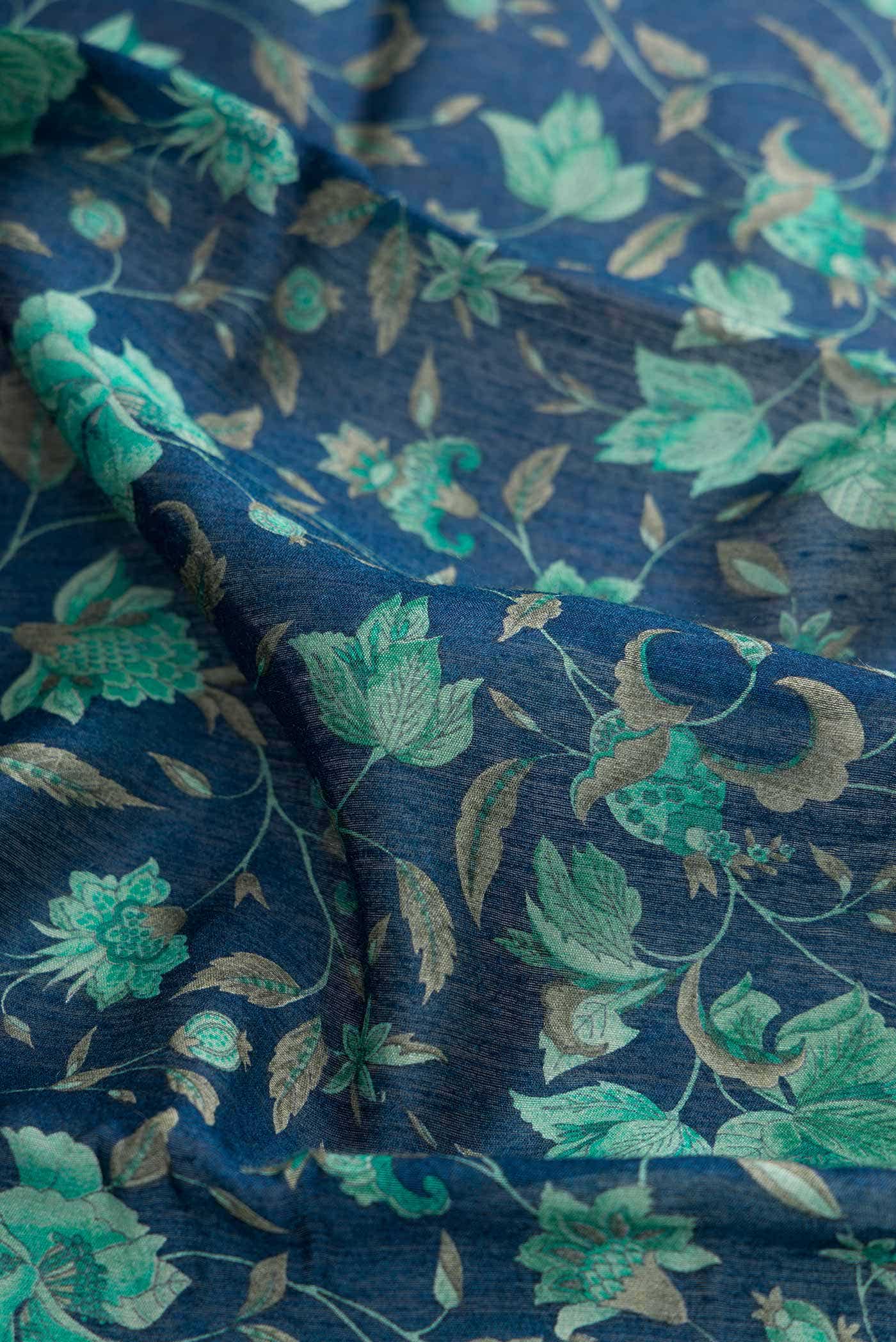Navy Blue Dual Tone Tussar Silk Saree