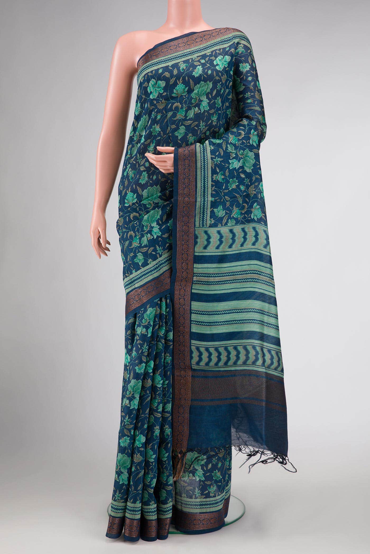 Navy Blue Dual Tone Tussar Silk Saree