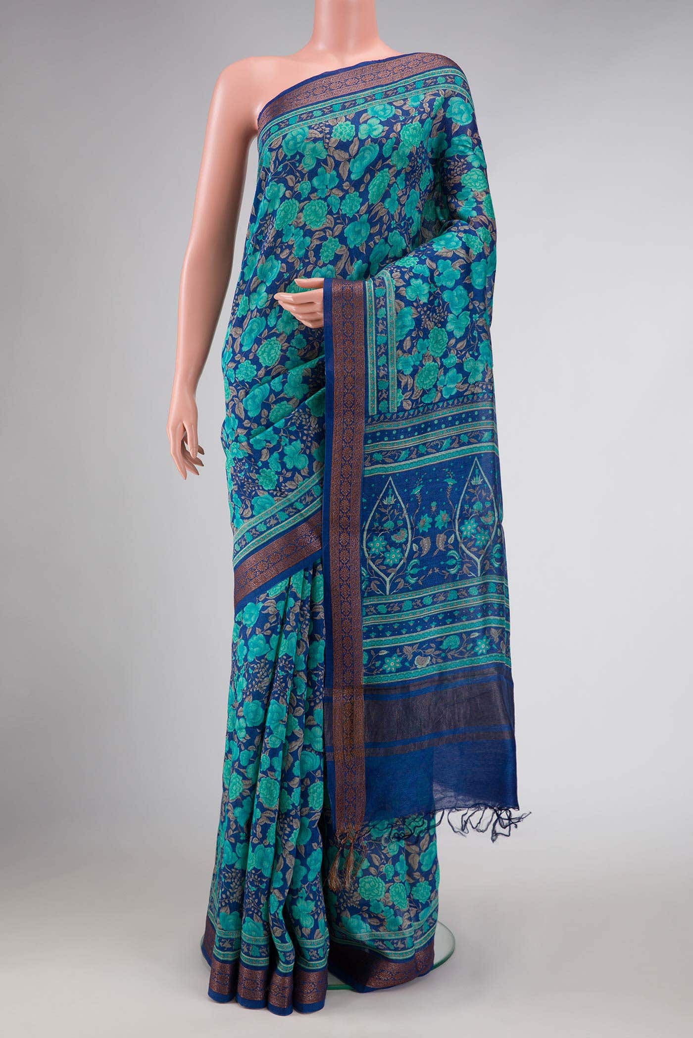 Royal Blue Tussar Silk Saree