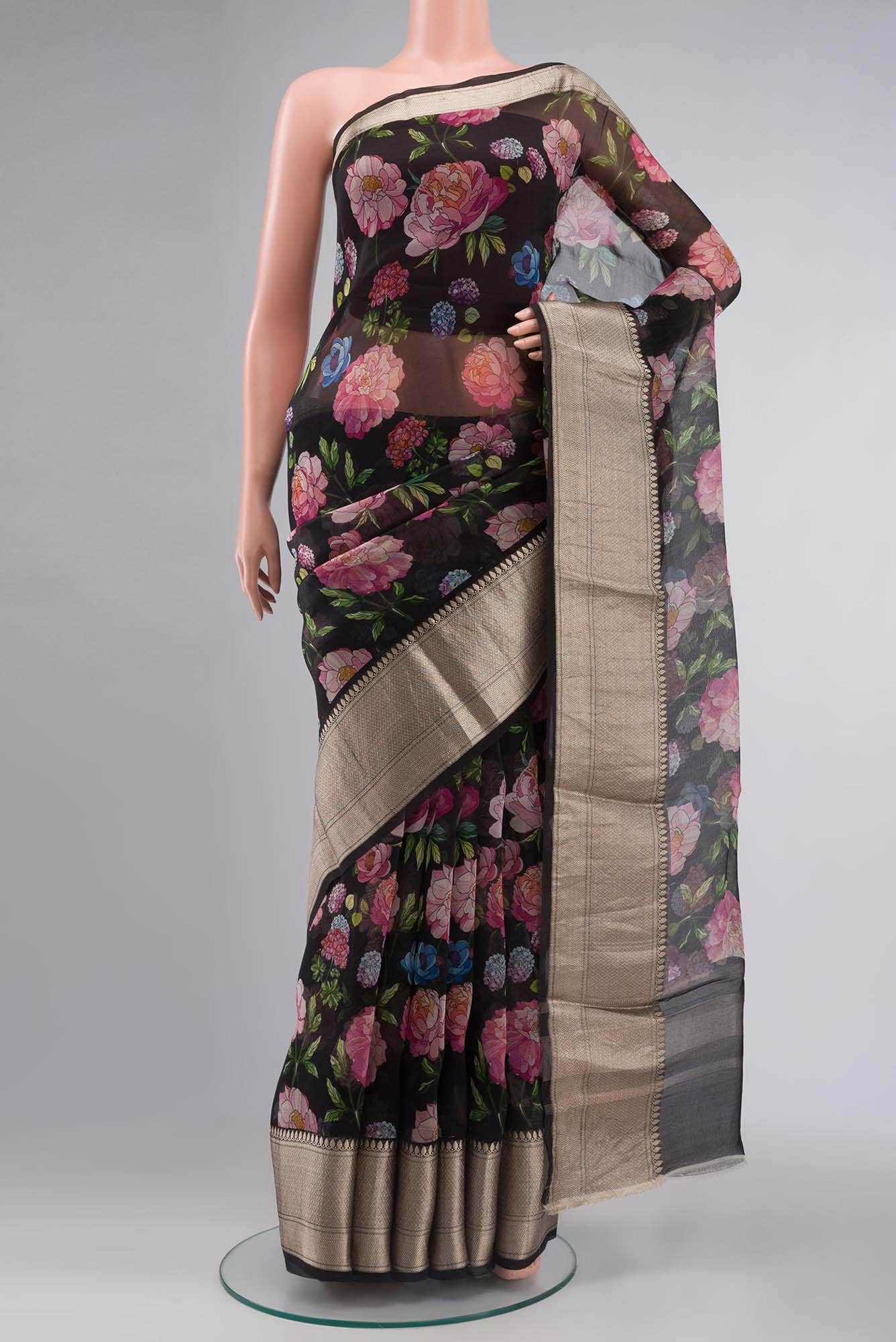 Black Organza Silk Saree