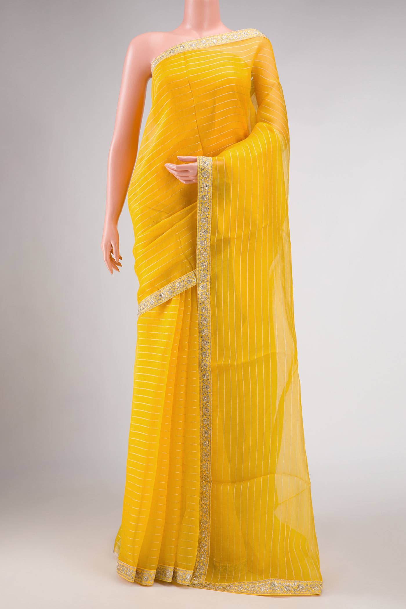 Yellow Organza Silk Saree