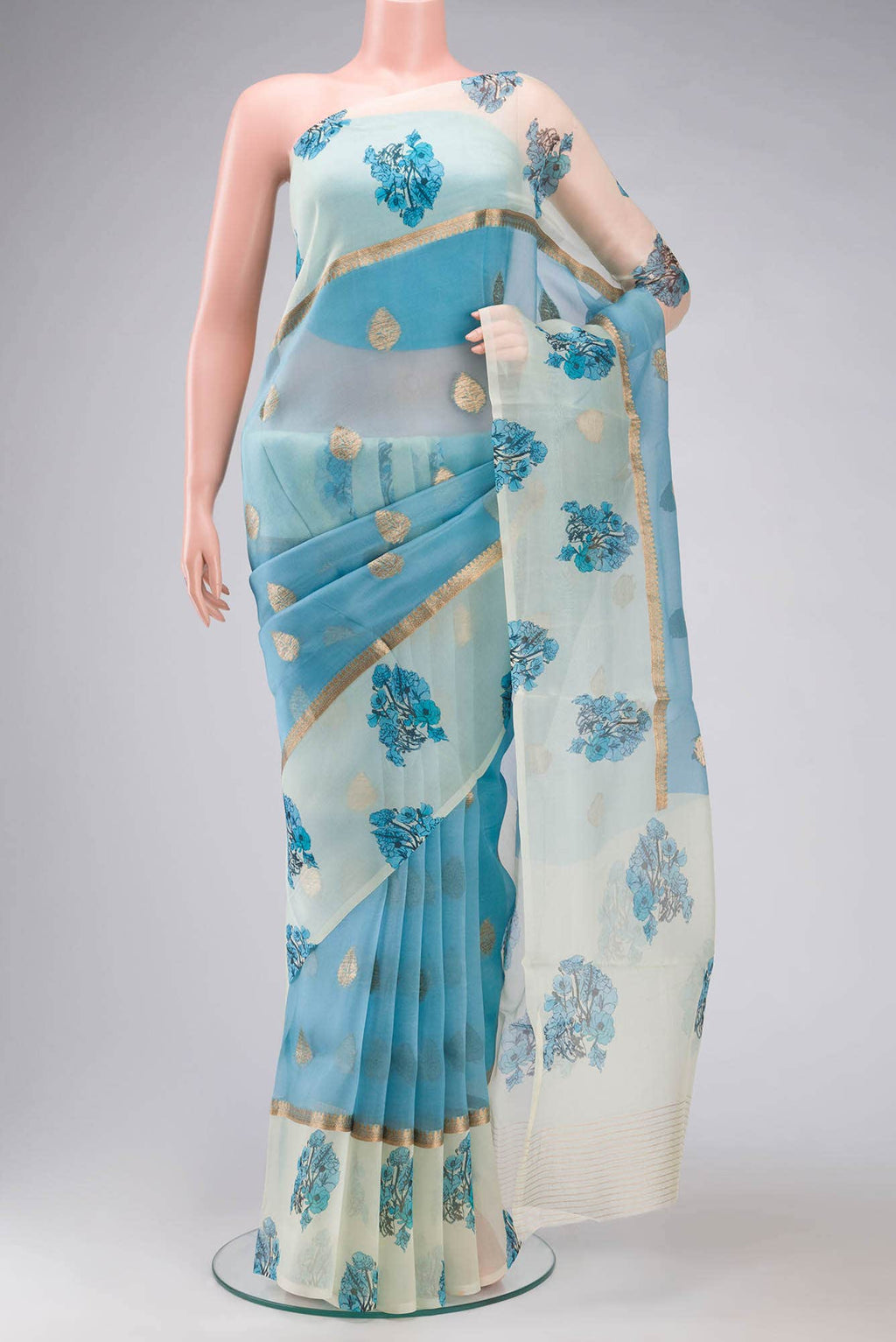 Blue Organza Silk Saree