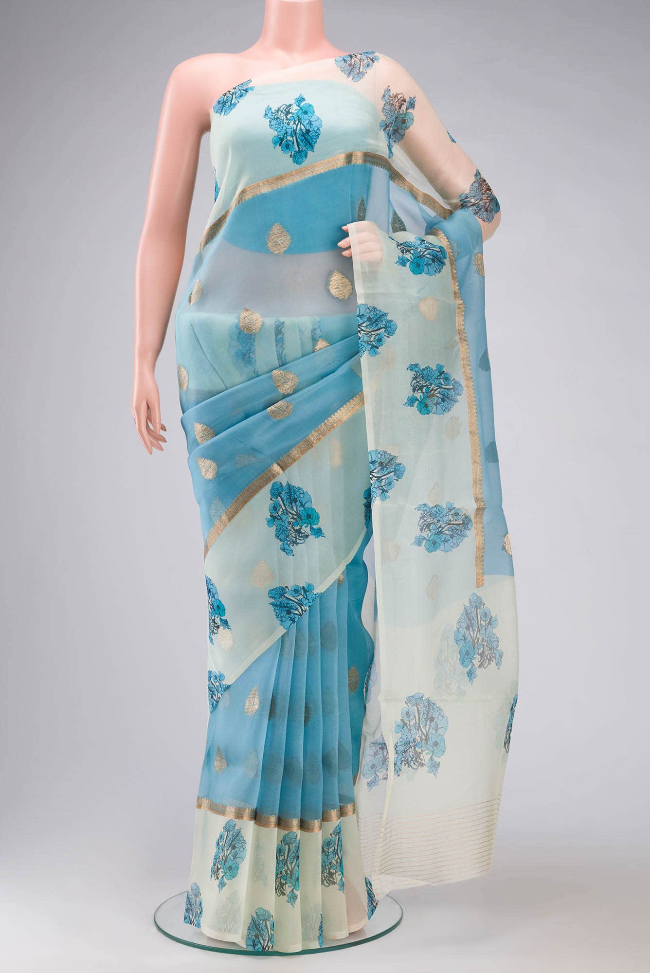 Blue Organza Silk Saree