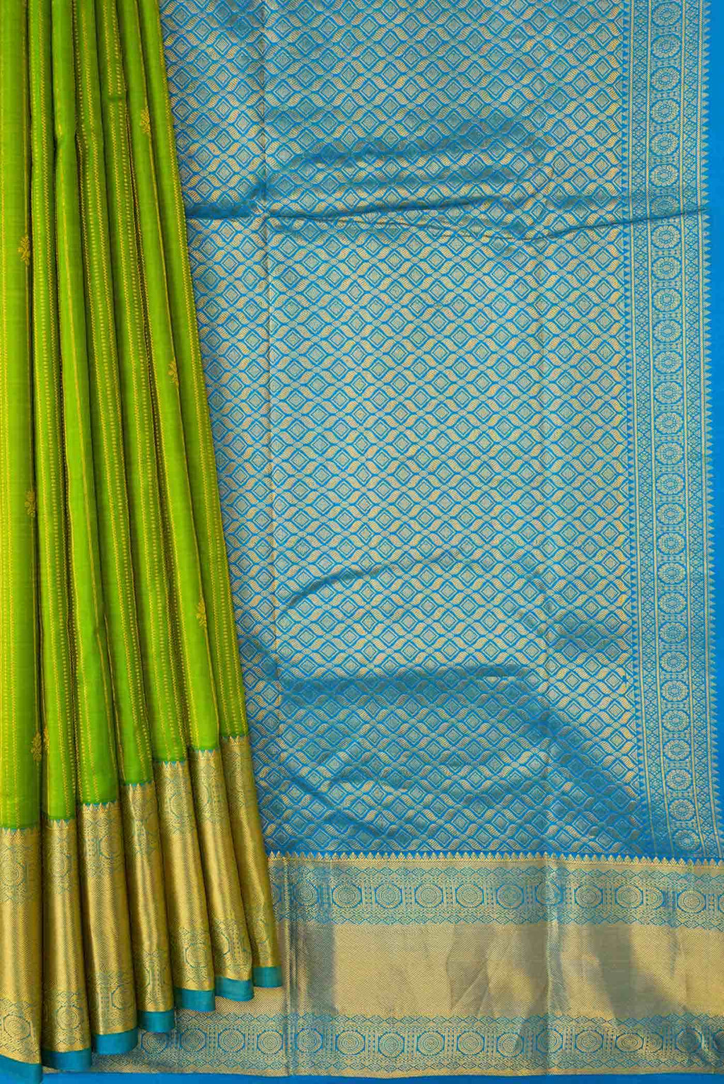 Parrot Green Dual Tone Kanchipuram Silk Saree