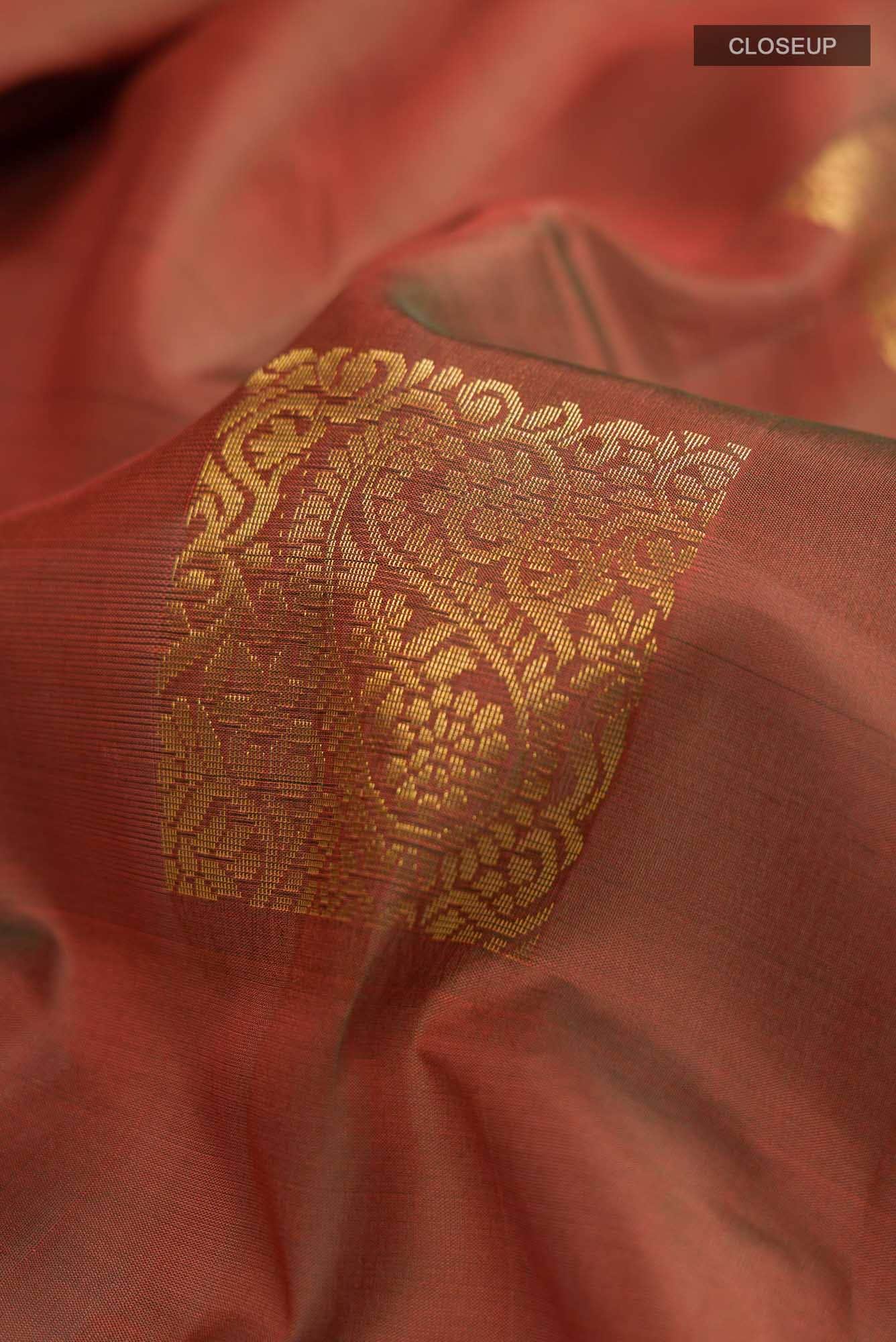 Rust with Green Dual Tone Soft Silk Saree