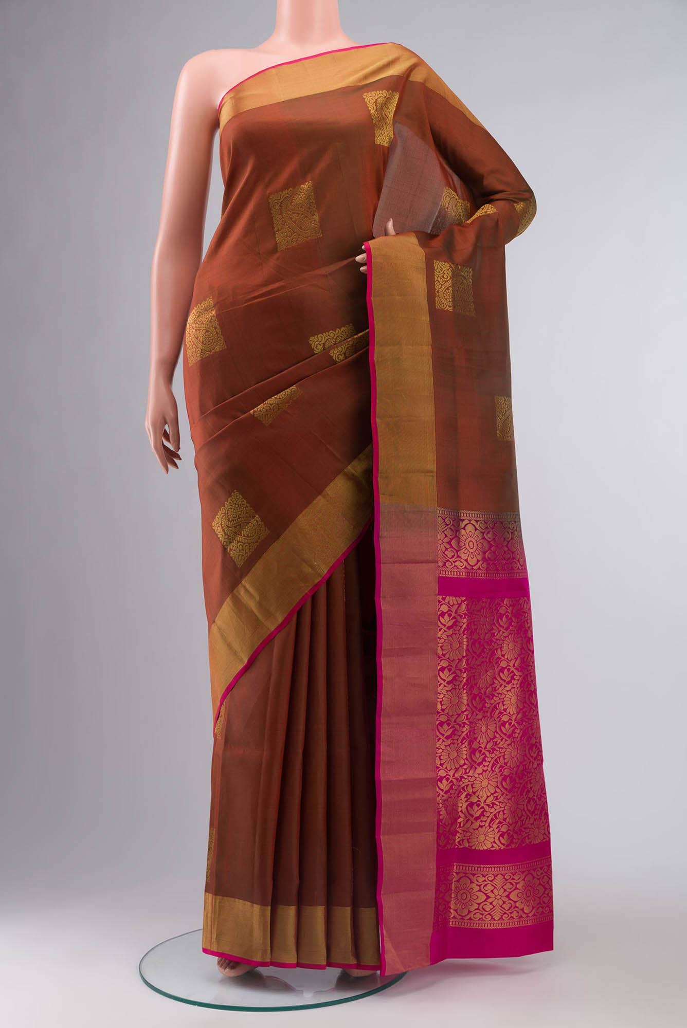 Rust with Green Dual Tone Soft Silk Saree