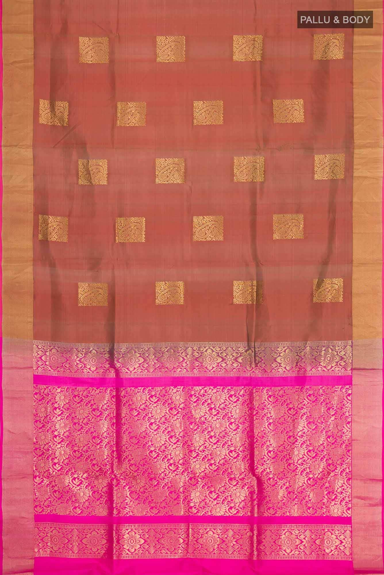 Rust with Green Dual Tone Soft Silk Saree