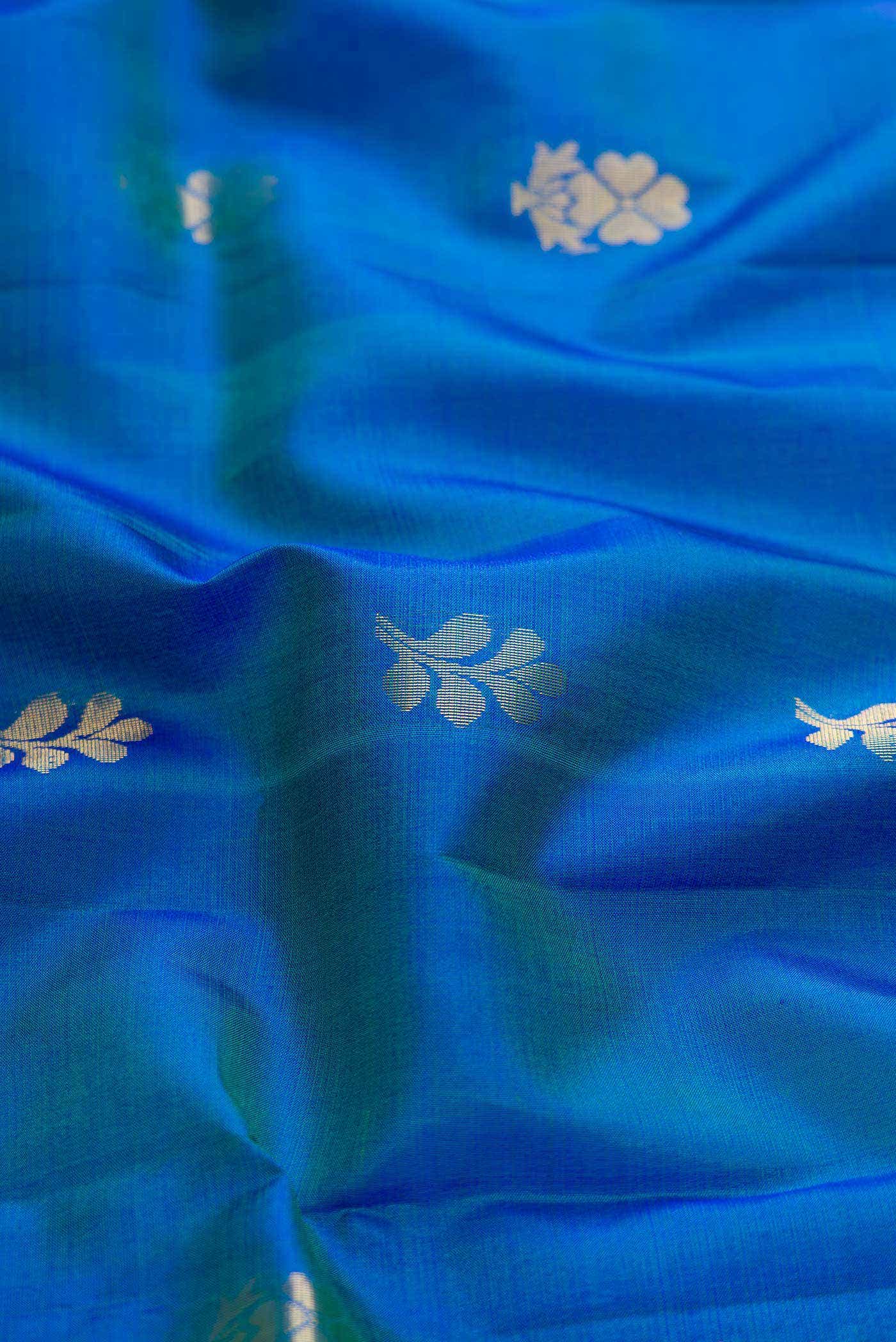 Peacock Blue Dual Tone Soft Silk Saree