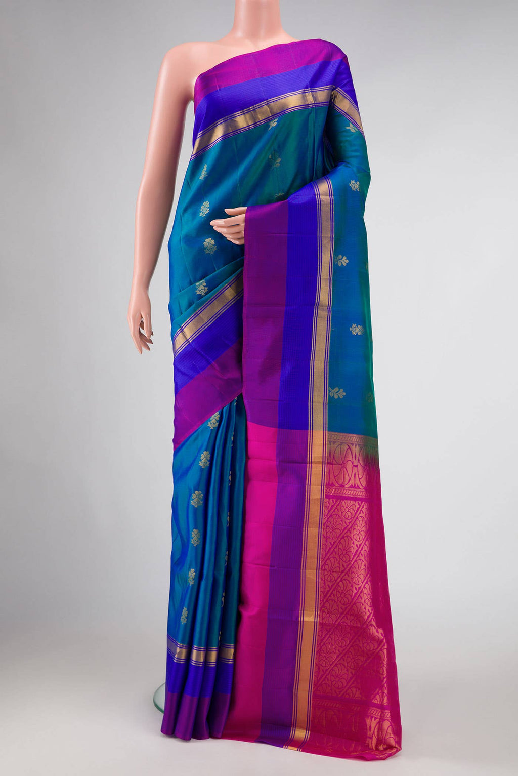 Peacock Blue Dual Tone Soft Silk Saree