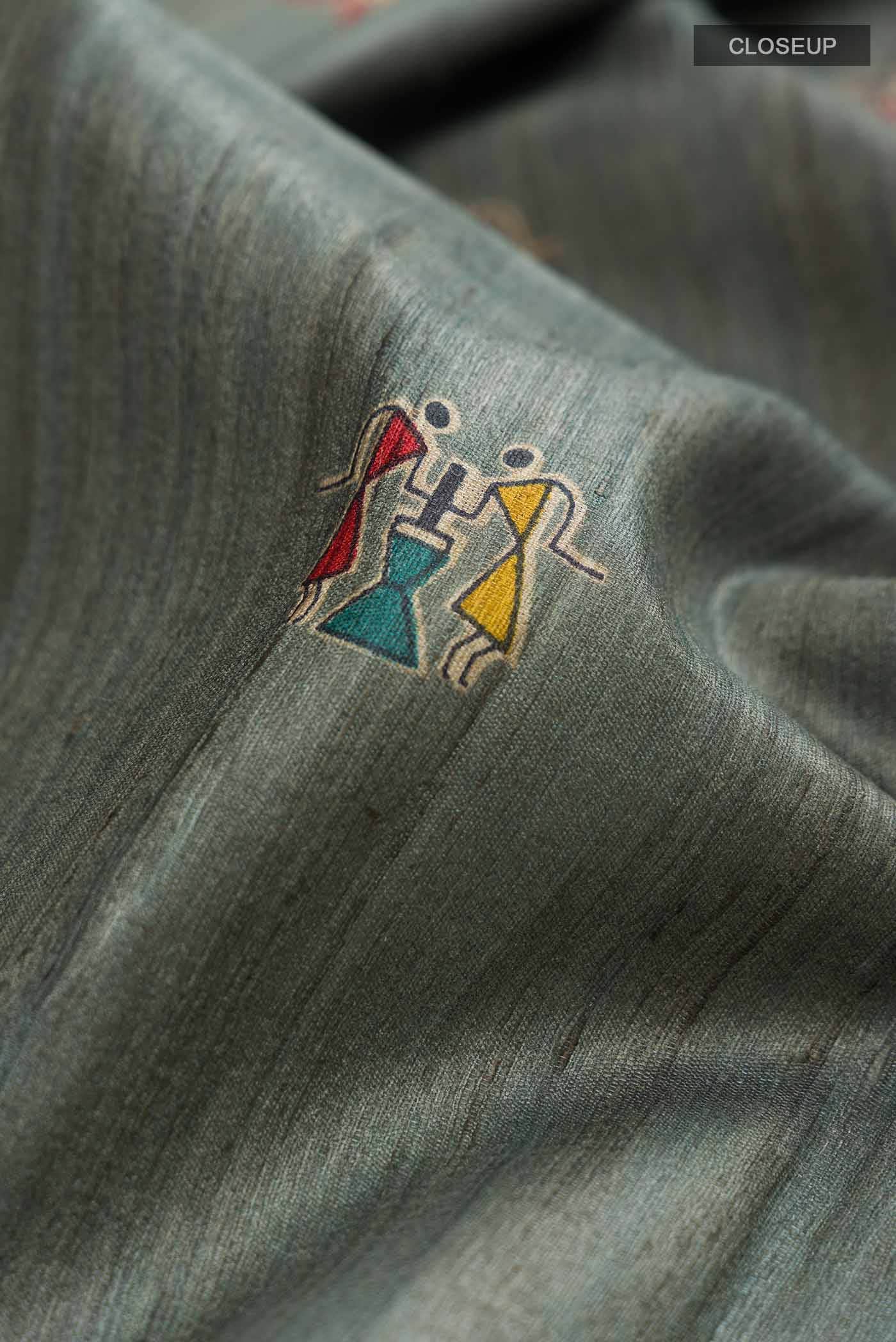 Grey Tussar Silk Saree