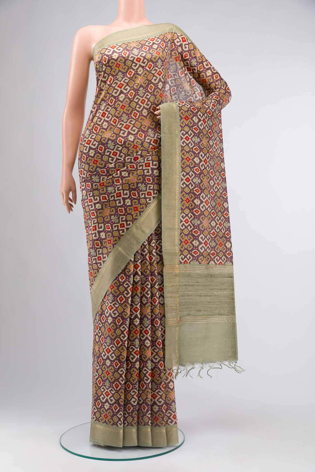Brown Tussar Silk Saree