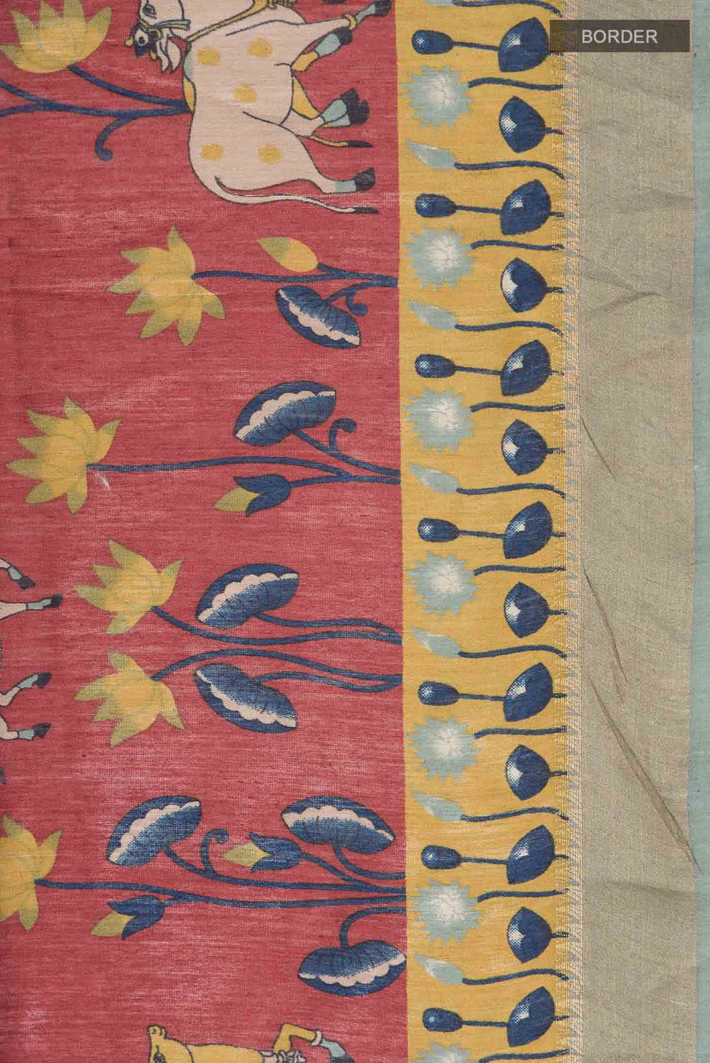 Rust Tussar Silk Saree