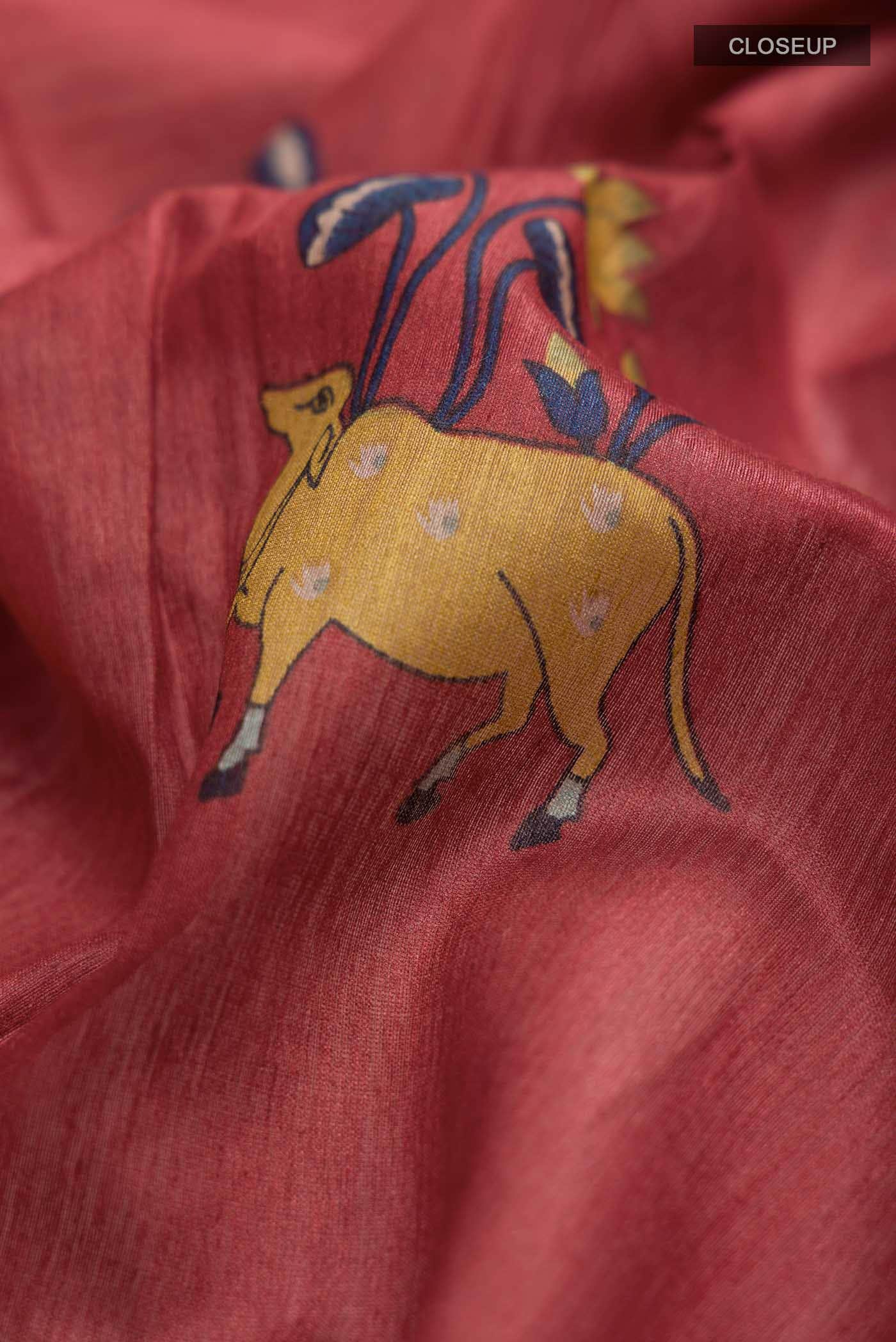 Rust Tussar Silk Saree