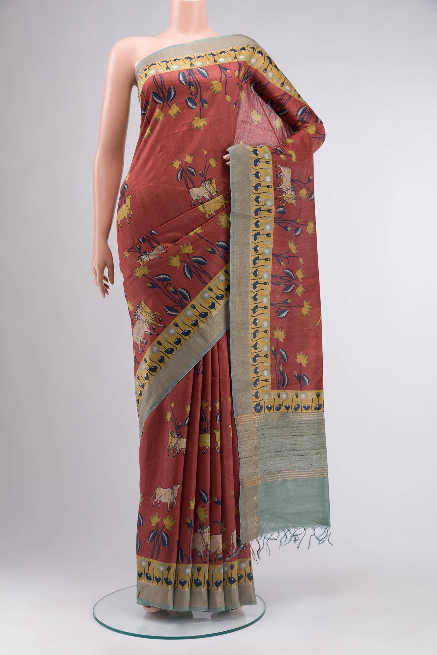 Rust Tussar Silk Saree