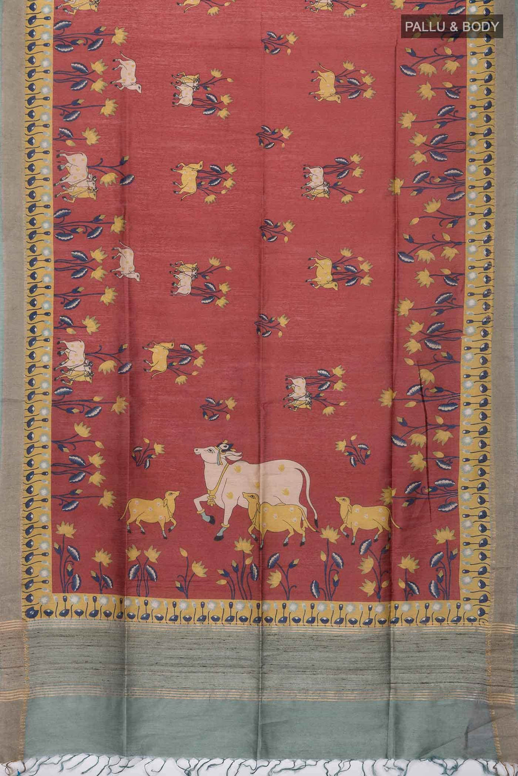 Rust Tussar Silk Saree