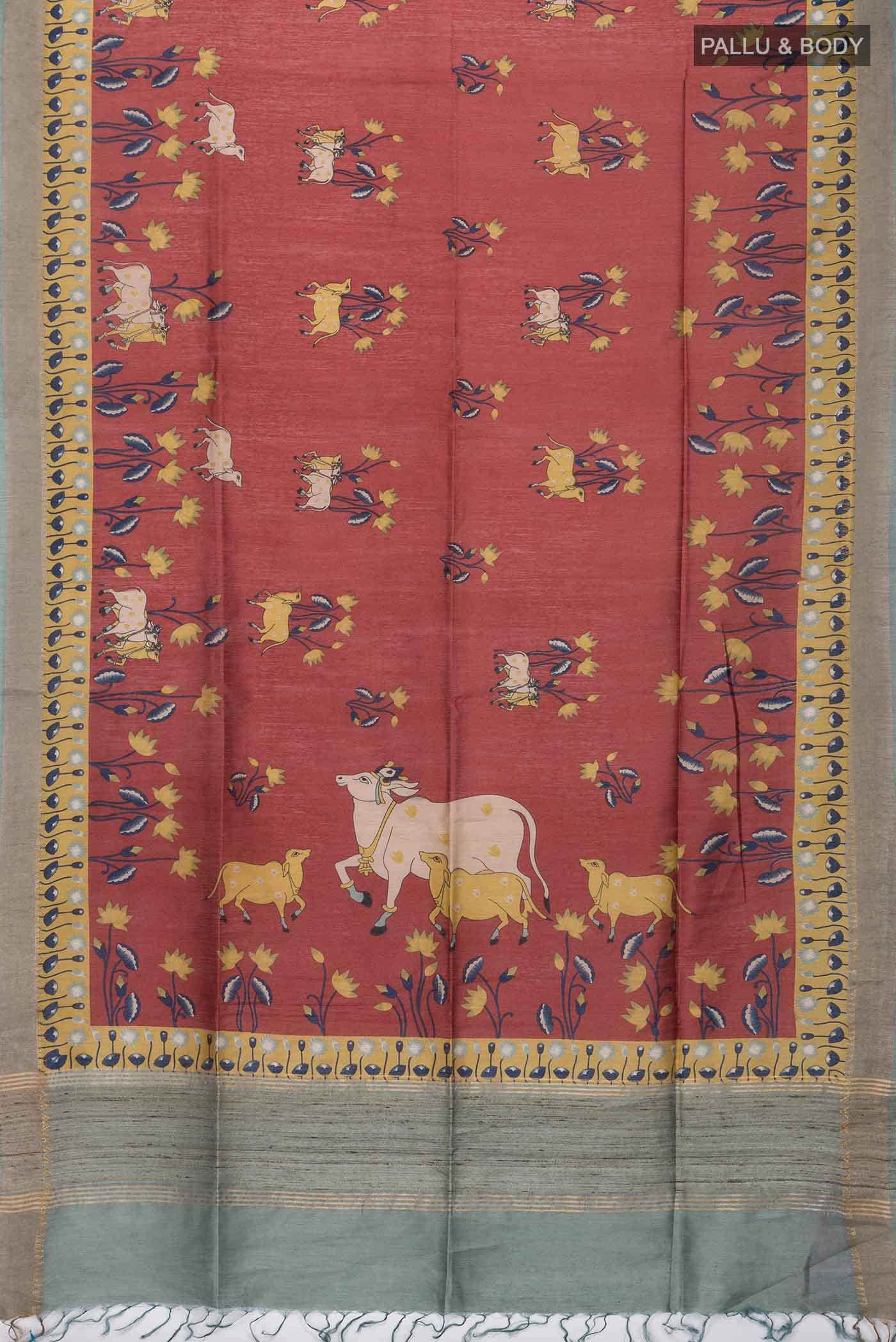 Rust Tussar Silk Saree