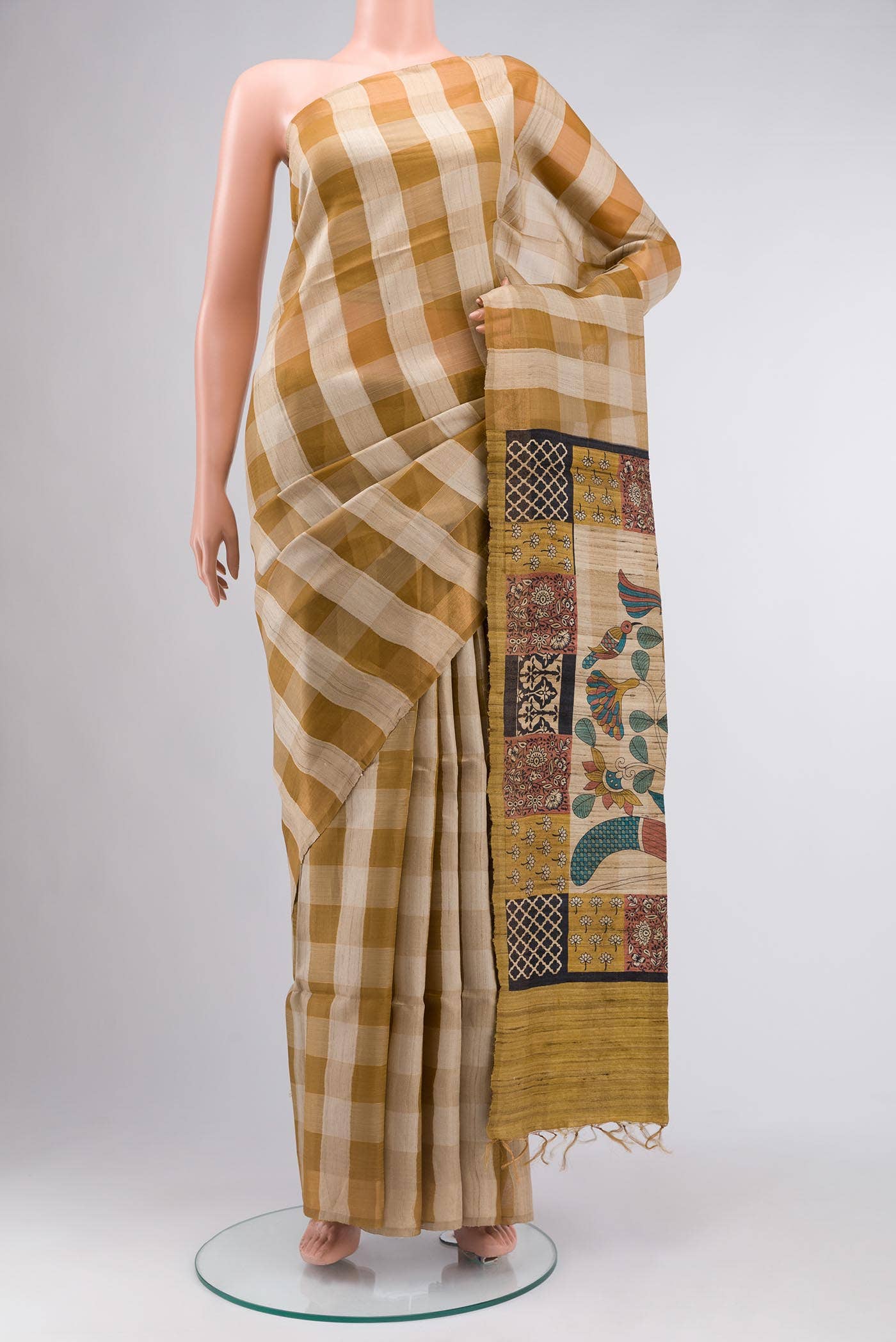 Beige Tussar Silk Saree