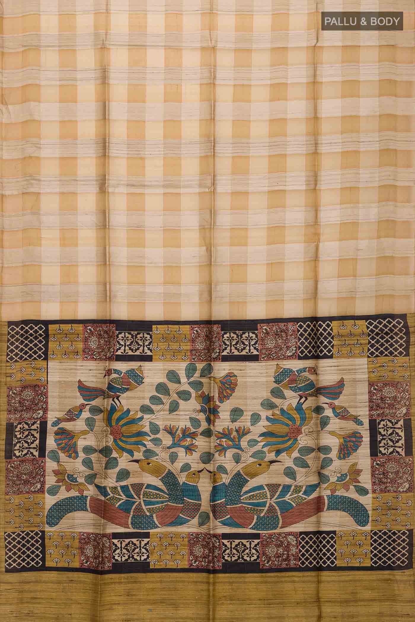 Beige Tussar Silk Saree