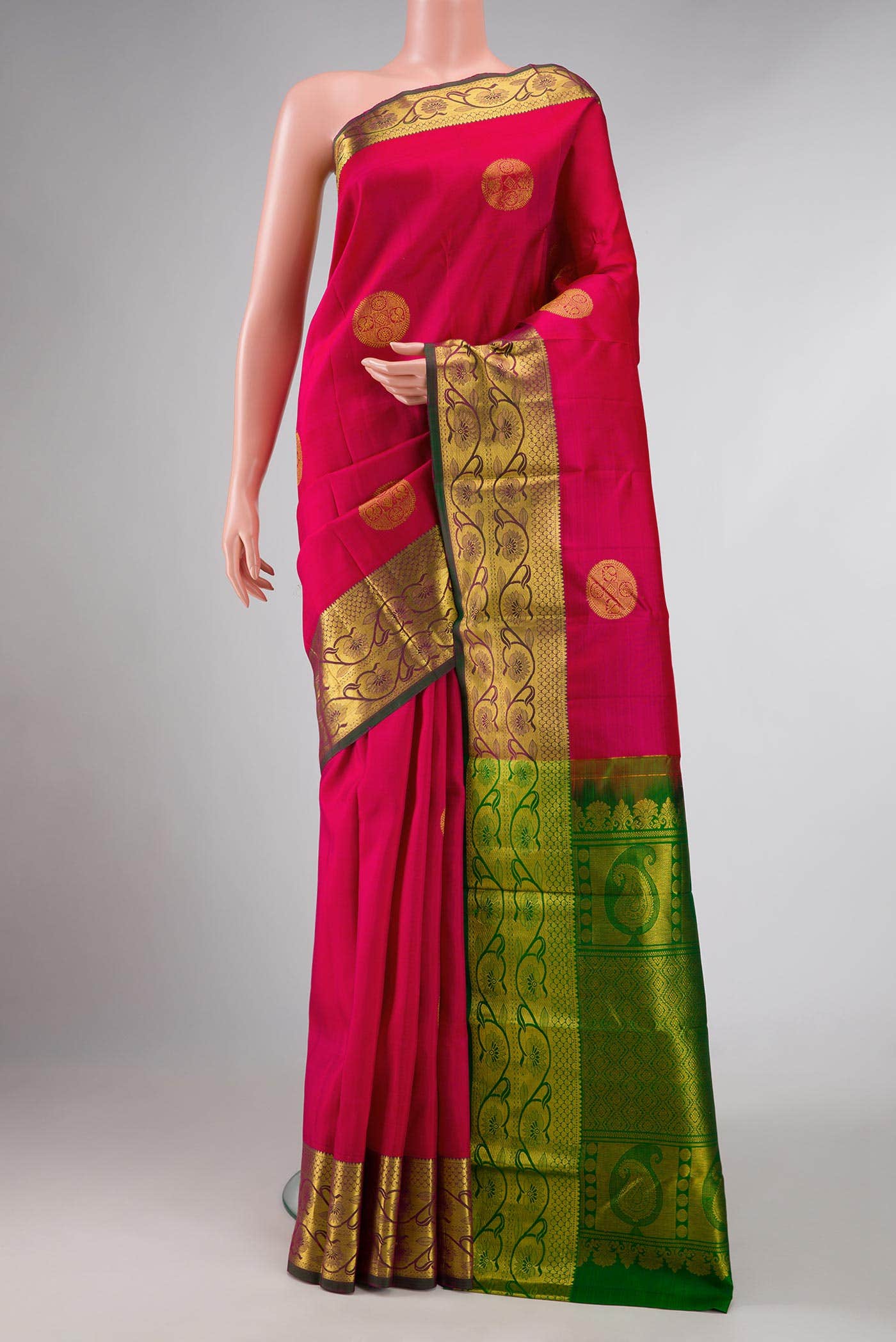 Pure Silk Pure Zari Dark Pink Dual Tone Kanchipuram Saree