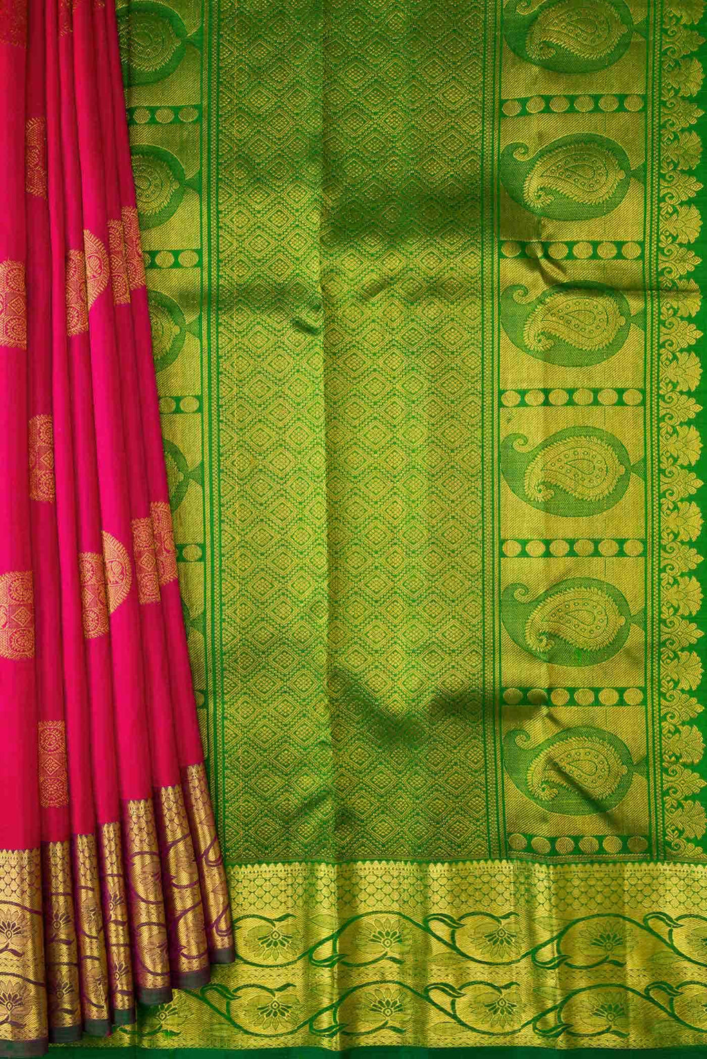 Pure Silk Pure Zari Dark Pink Dual Tone Kanchipuram Saree