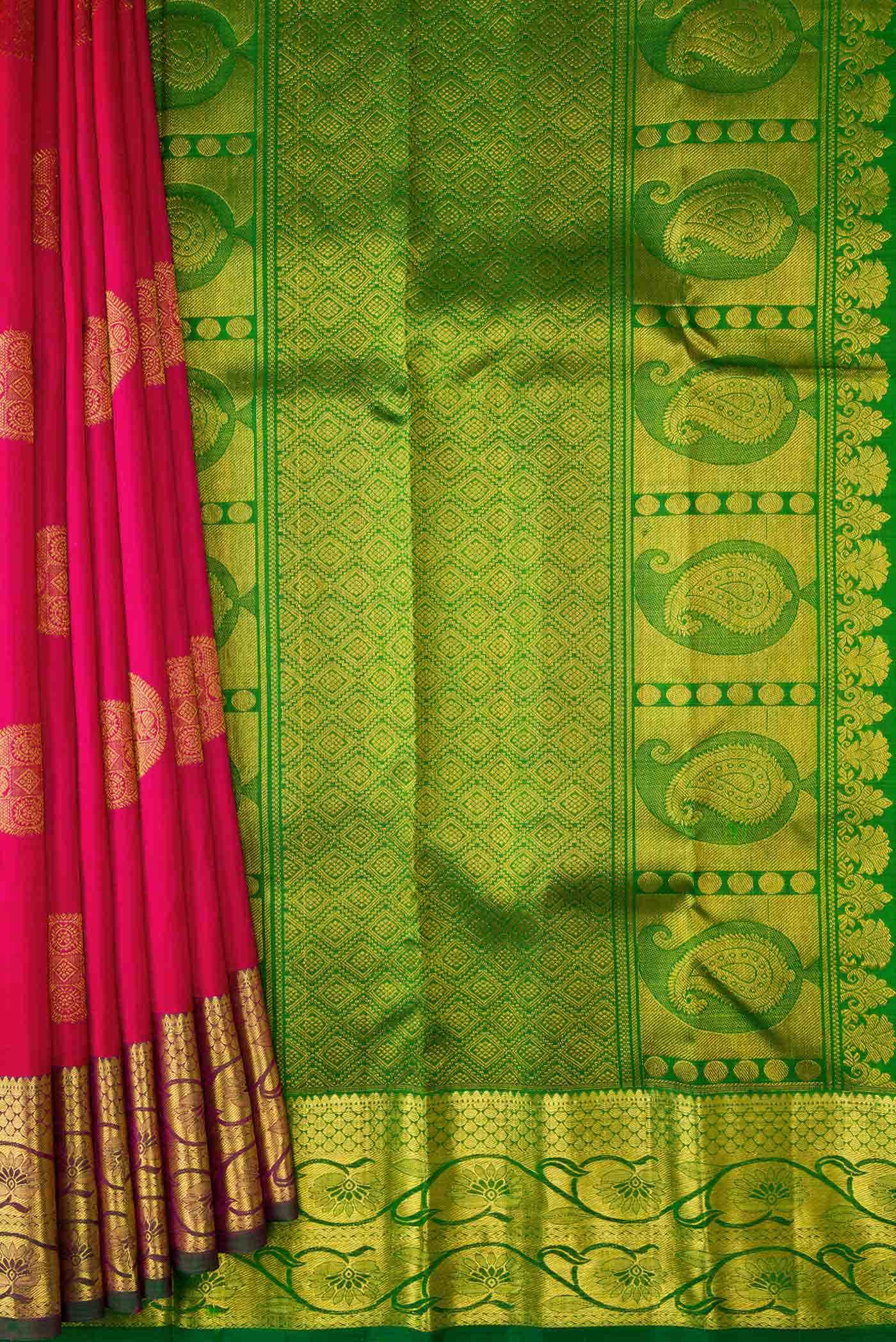 Pure Silk Pure Zari Dark Pink Dual Tone Kanchipuram Saree