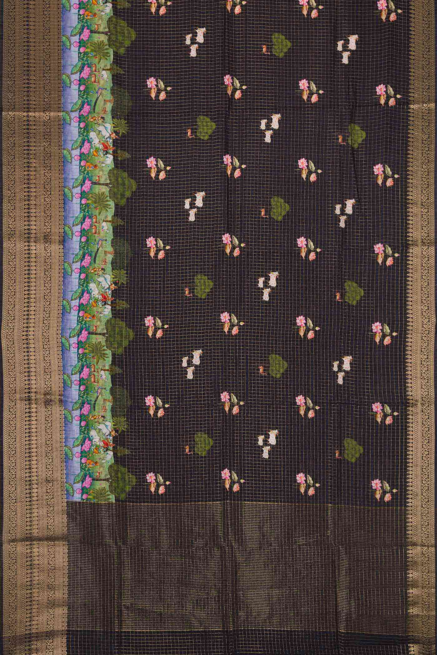 Black Dual Tone Tussar Silk Saree