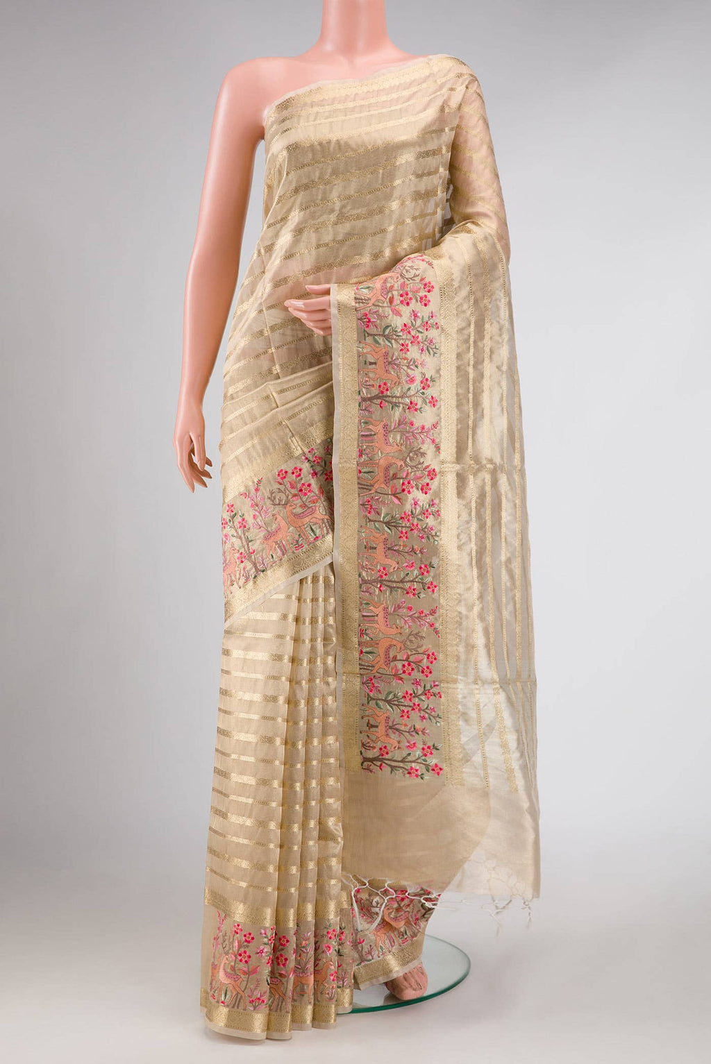 Beige Dual Tone Organza Silk Saree