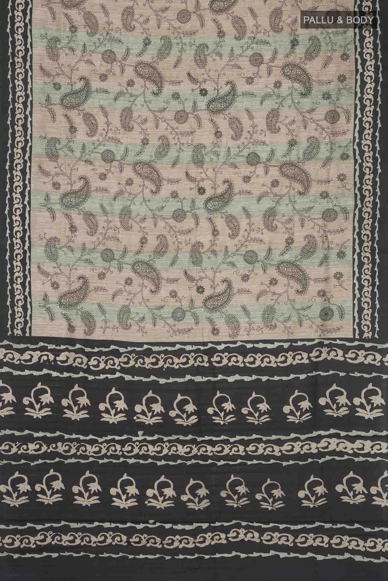 Beige Blended Tussar Silk Saree