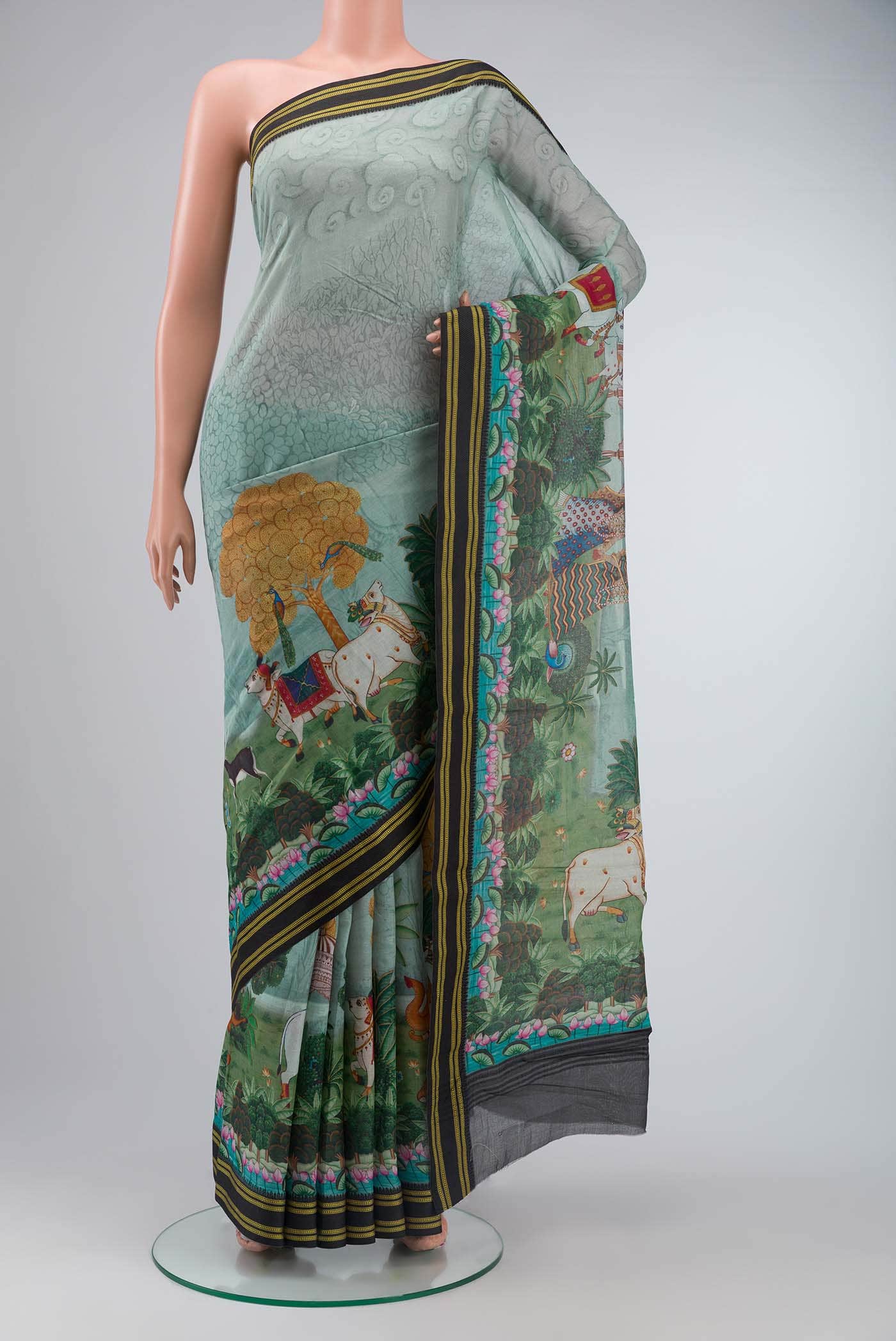 Blue Tussar Silk Saree