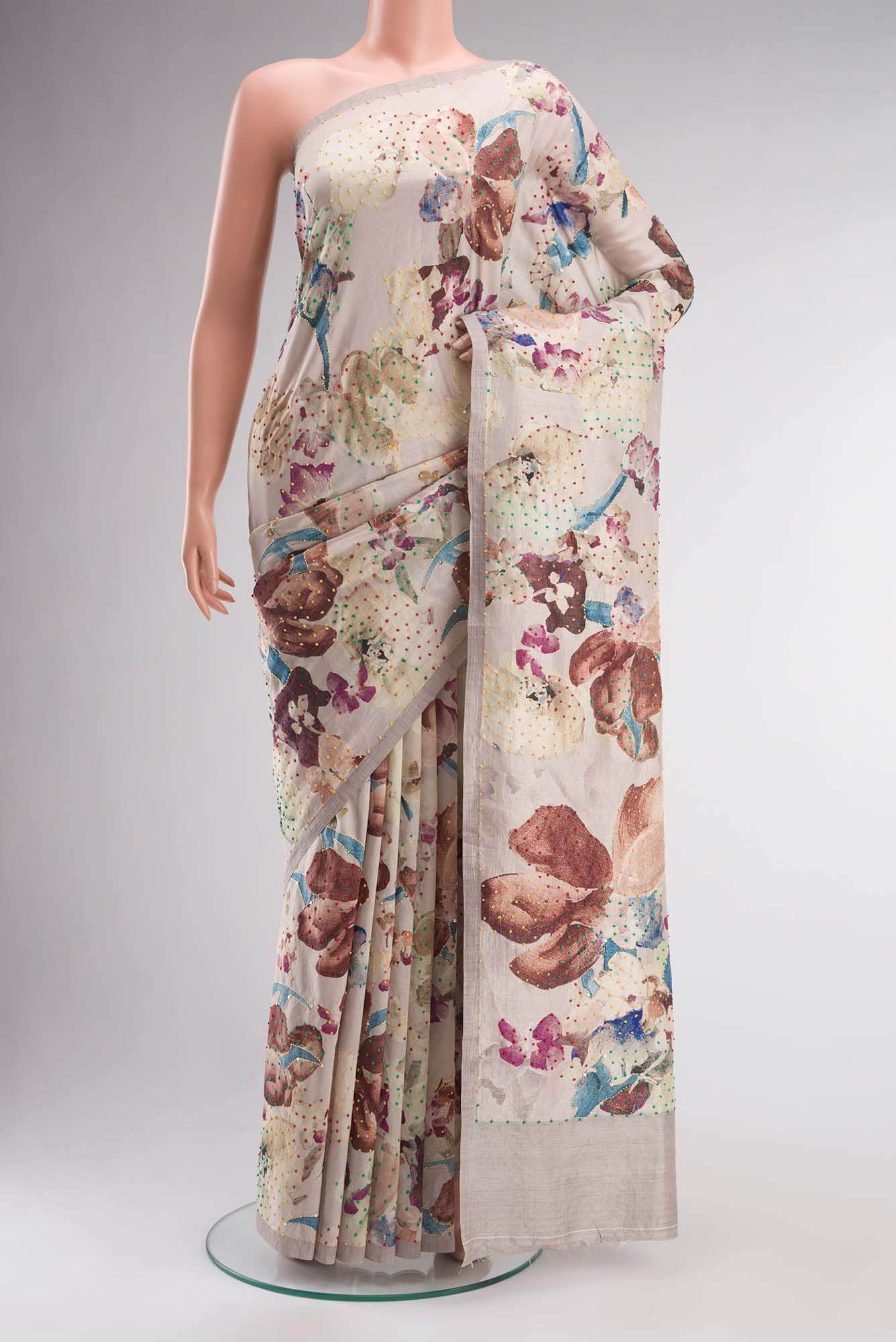 Beige Bhagalpuri Tussar Silk Saree