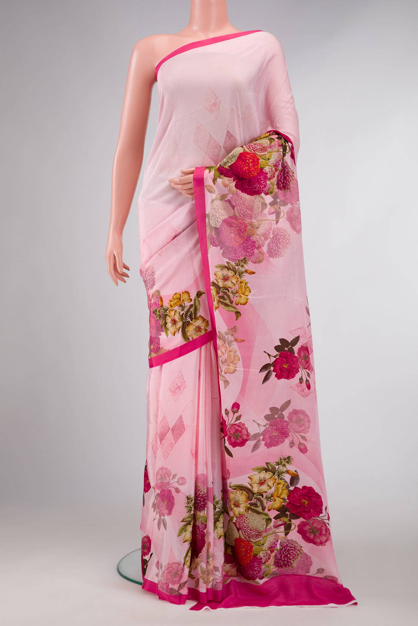 Pink Dual Tone Blended Mysore Crepe Saree